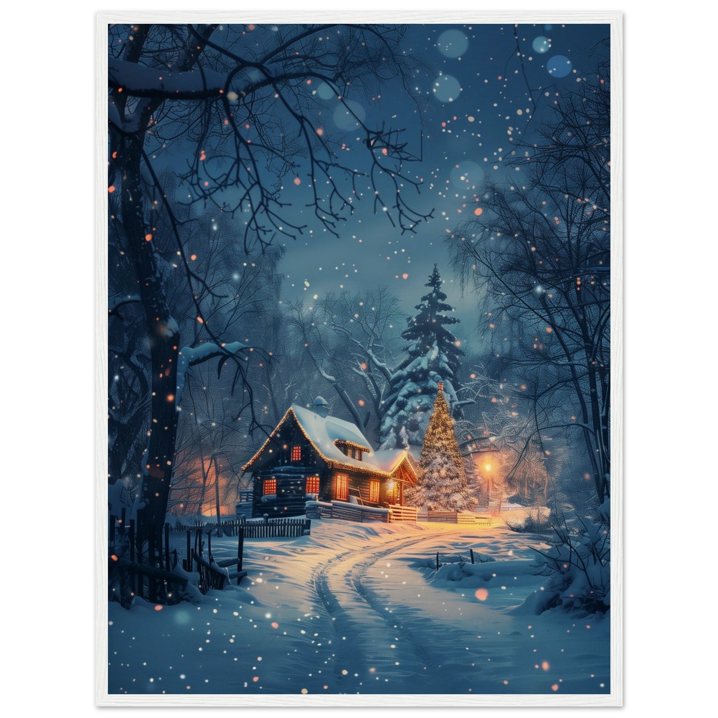 Poster Paysage de Noël ( 60x80-cm-Bois-blanc)