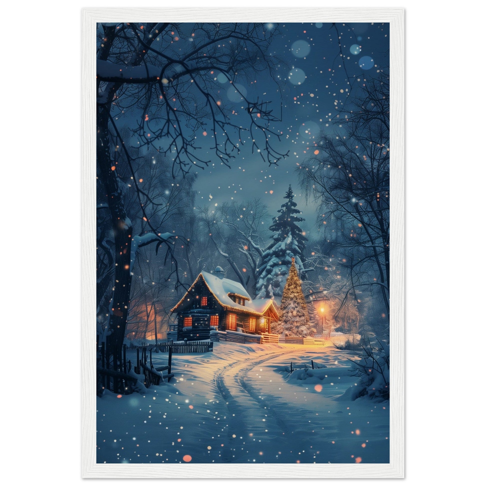 Poster Paysage de Noël ( 30x45-cm-Bois-blanc)