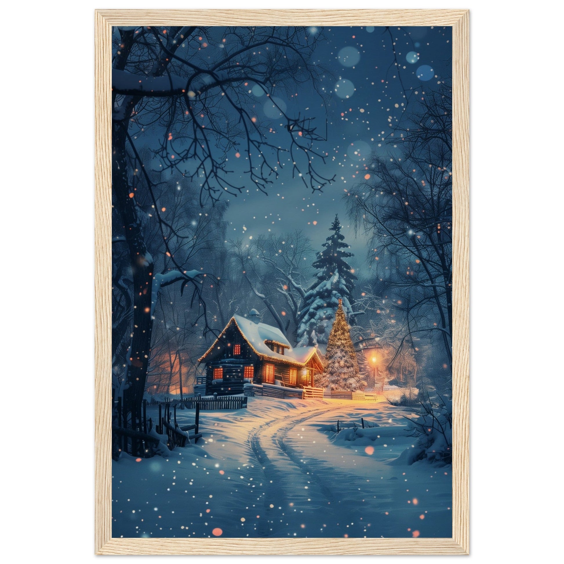 Poster Paysage de Noël ( 30x45-cm-Bois-clair)