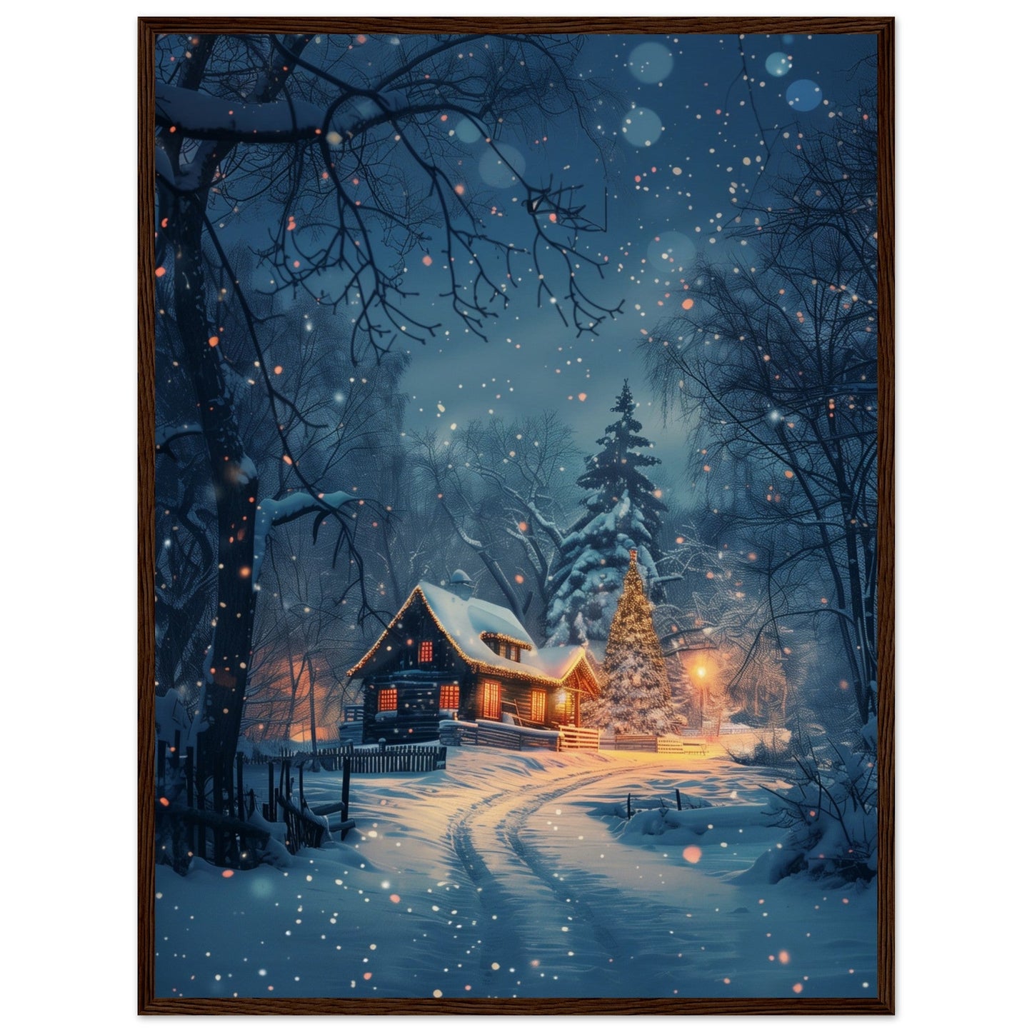 Poster Paysage de Noël ( 60x80-cm-Bois-foncé)