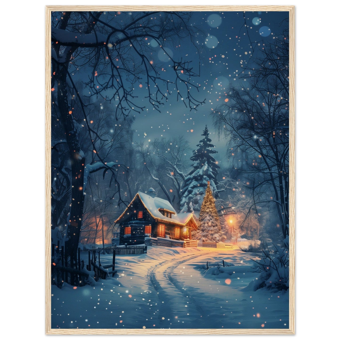 Poster Paysage de Noël ( 60x80-cm-Bois-clair)