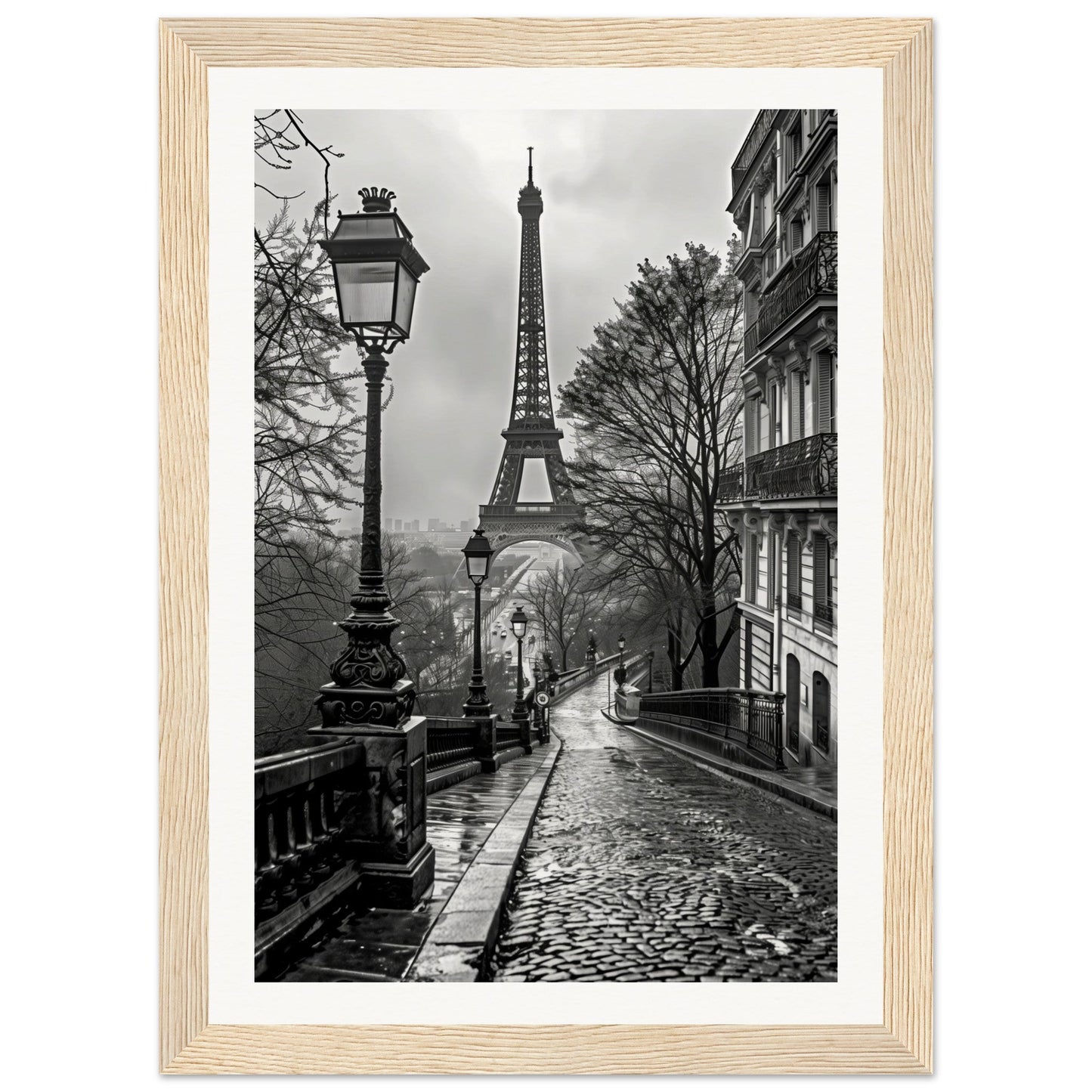 Poster Photo Paris Noir et Blanc ( 21x29.7-cm-Bois-clair)