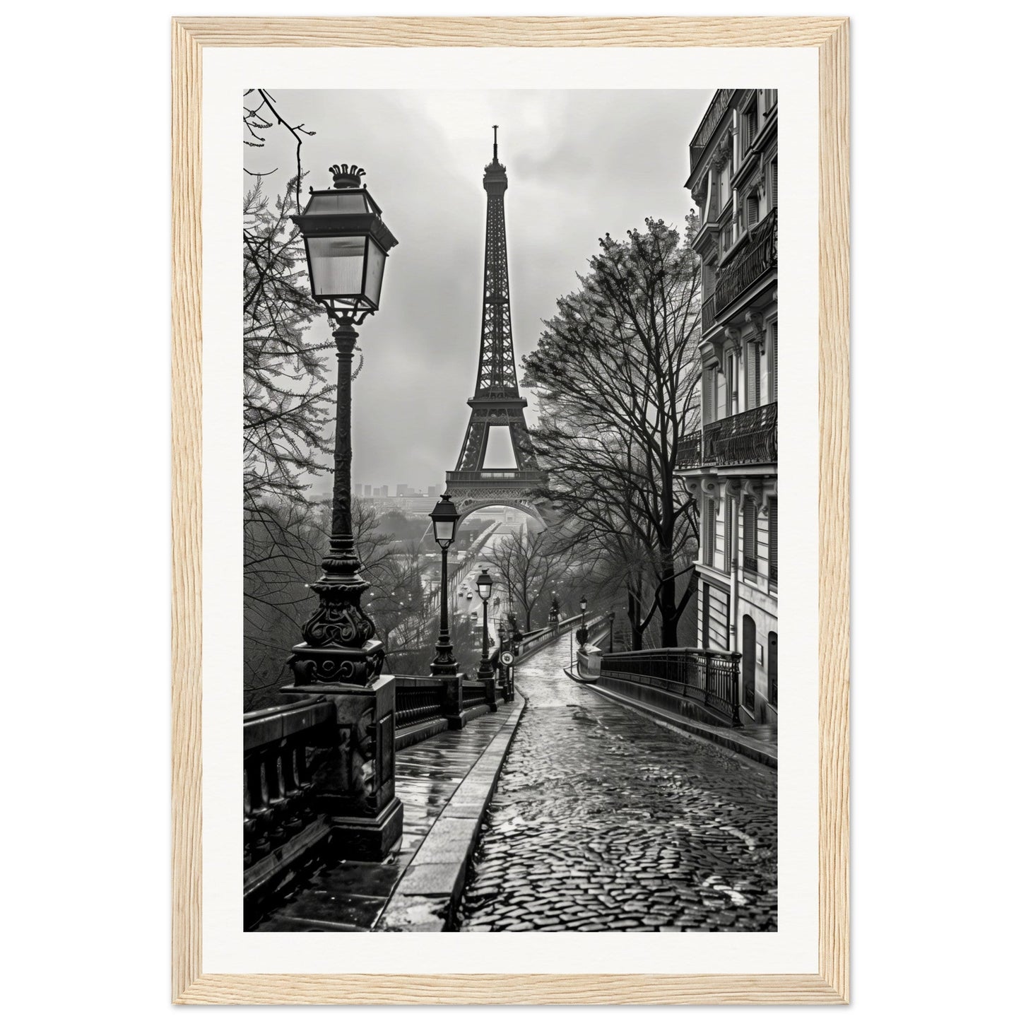 Poster Photo Paris Noir et Blanc ( 30x45-cm-Bois-clair)