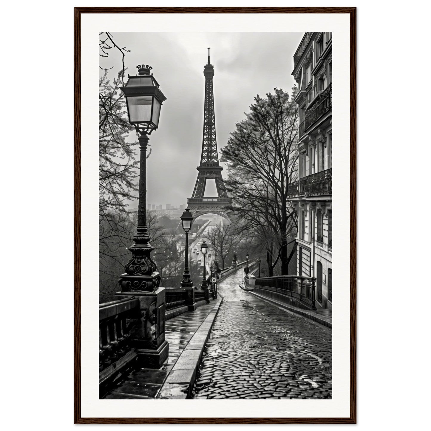 Poster Photo Paris Noir et Blanc ( 60x90-cm-Bois-foncé)