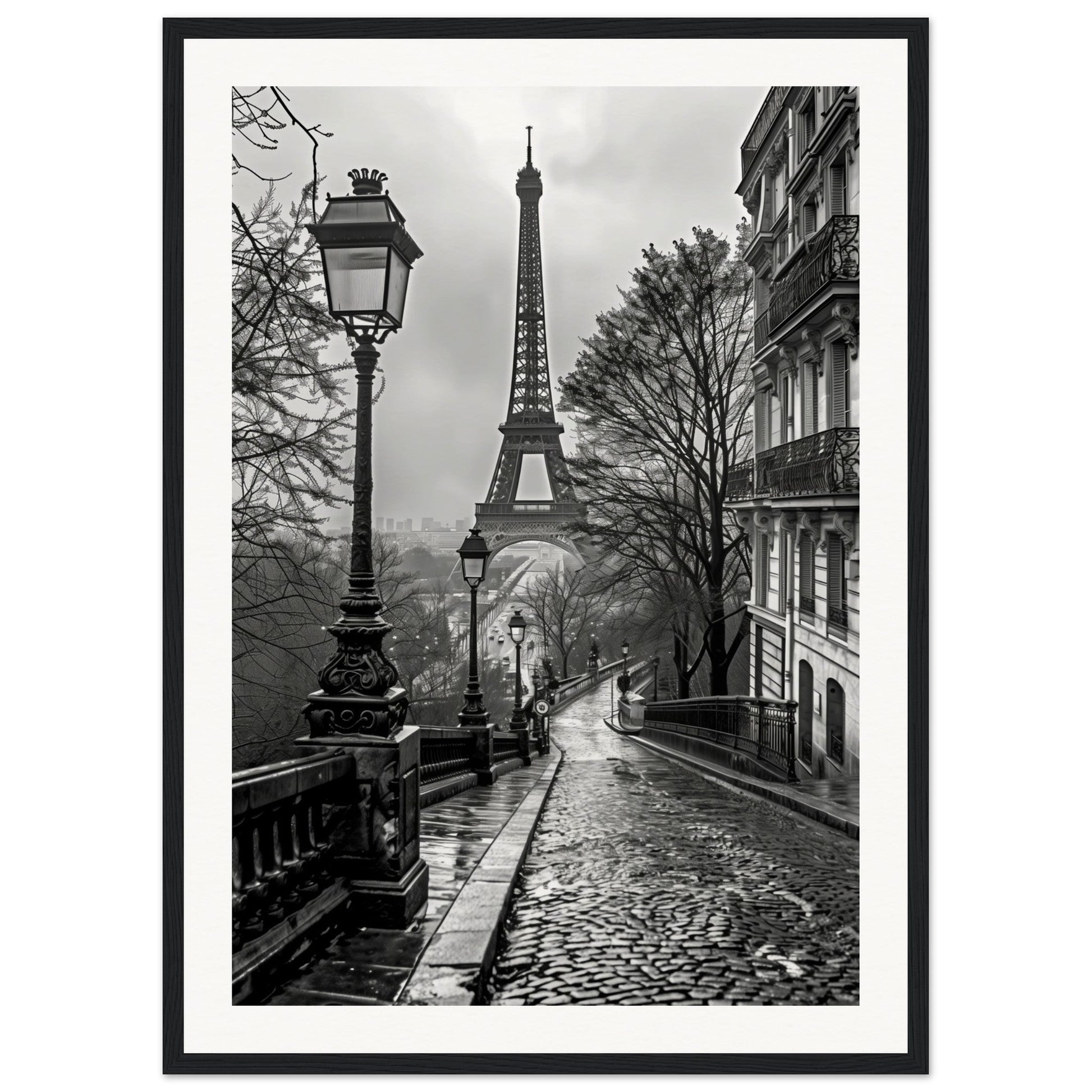 Poster Photo Paris Noir et Blanc ( 50x70-cm-Bois-noir)