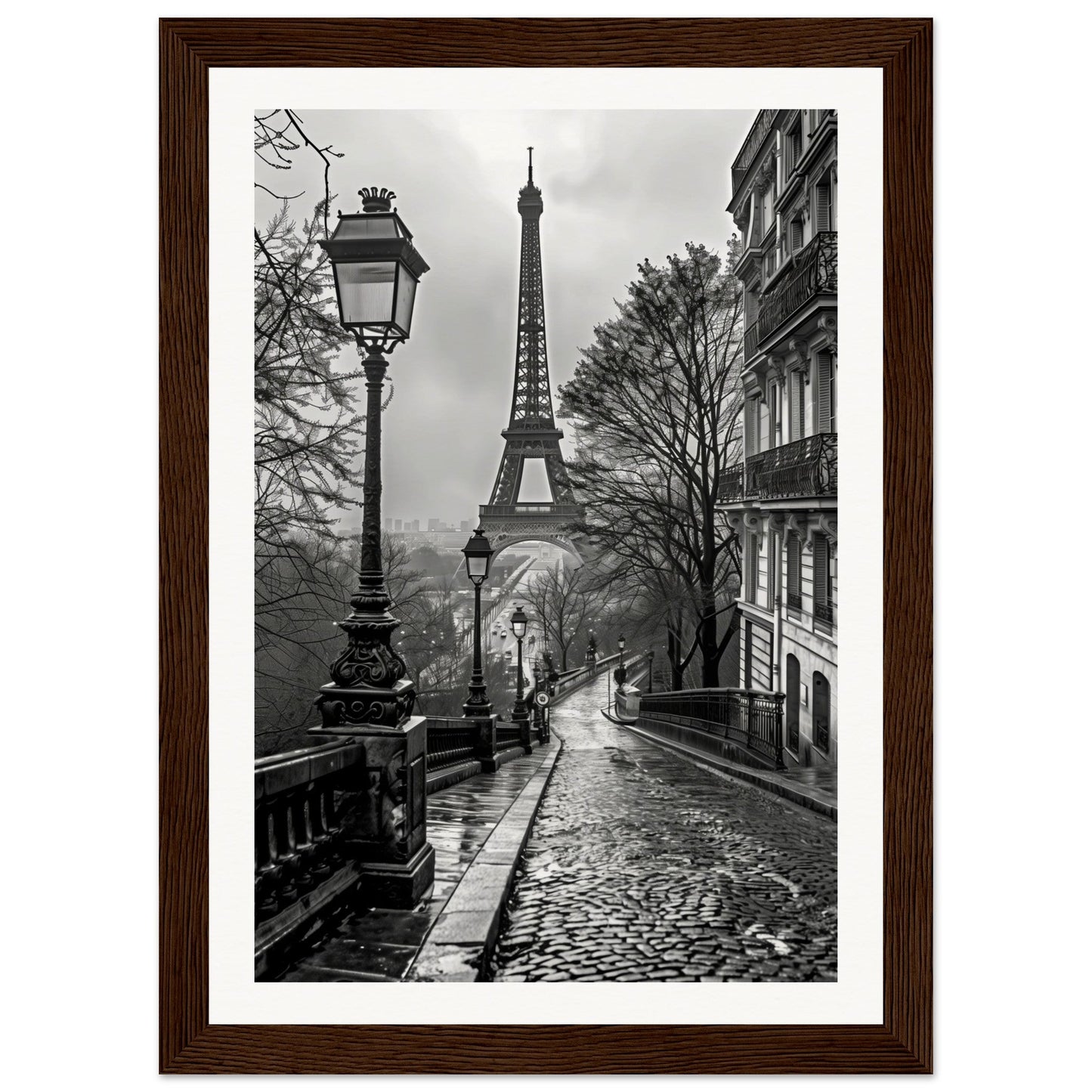 Poster Photo Paris Noir et Blanc ( 21x29.7-cm-Bois-foncé)