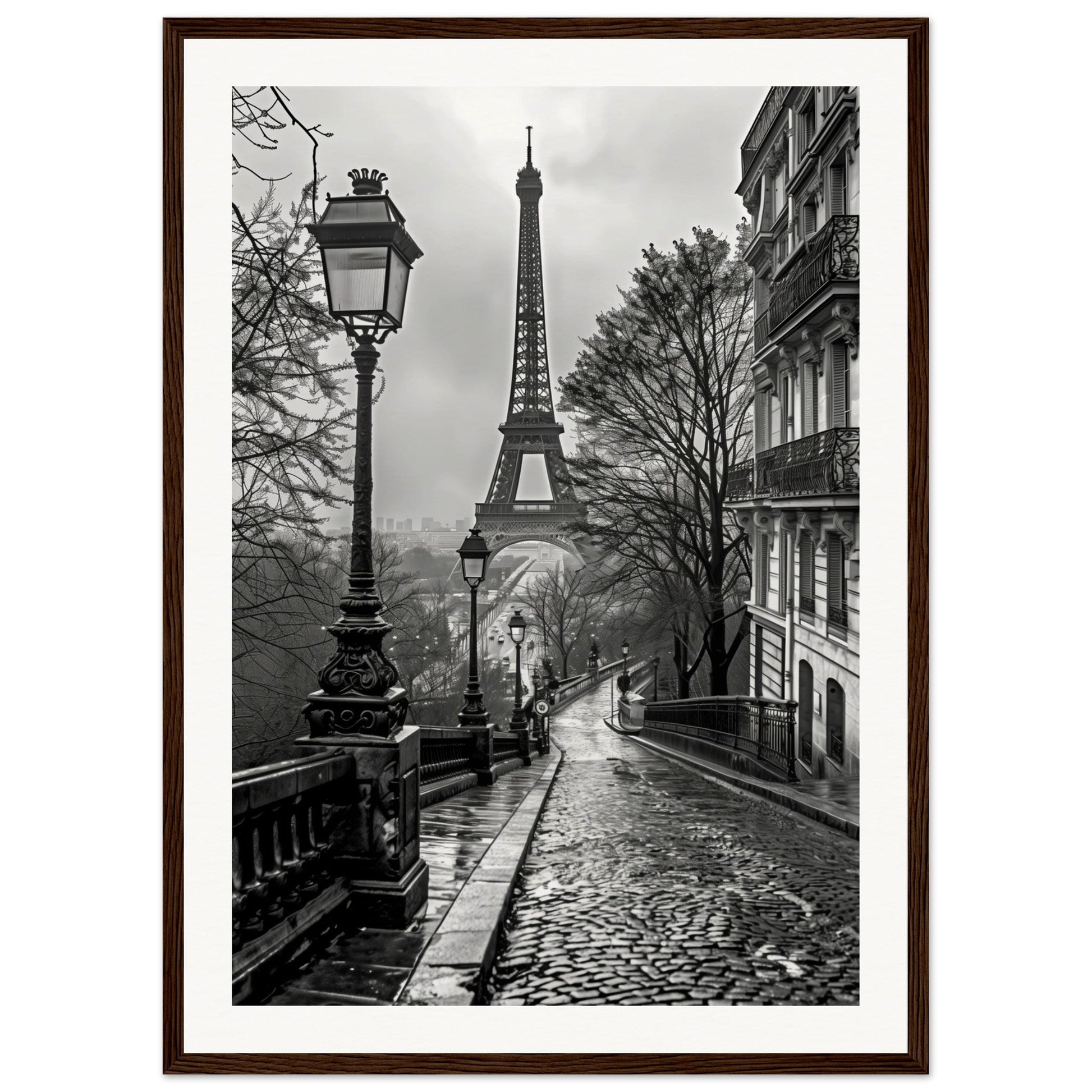 Poster Photo Paris Noir et Blanc ( 50x70-cm-Bois-foncé)