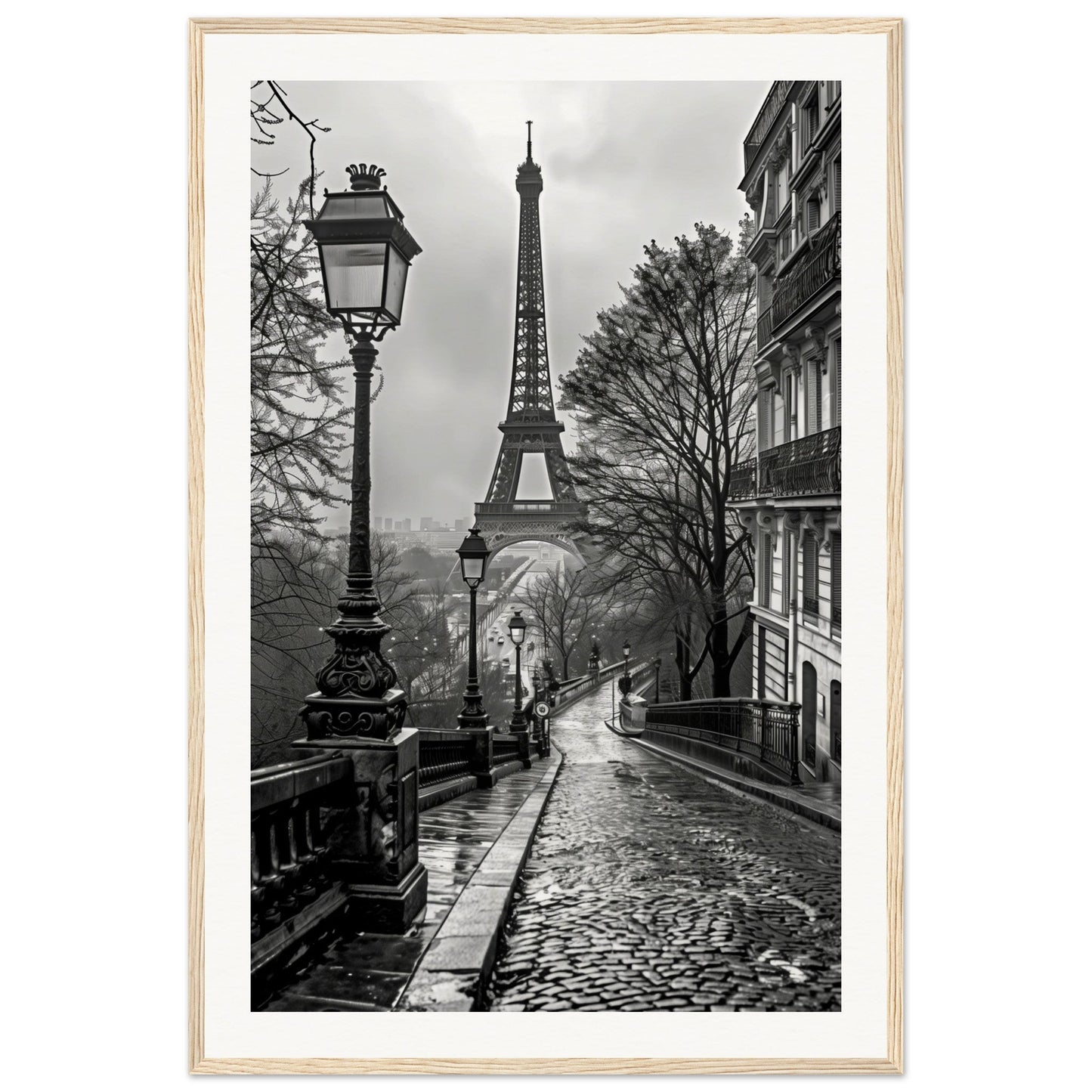 Poster Photo Paris Noir et Blanc ( 60x90-cm-Bois-clair)