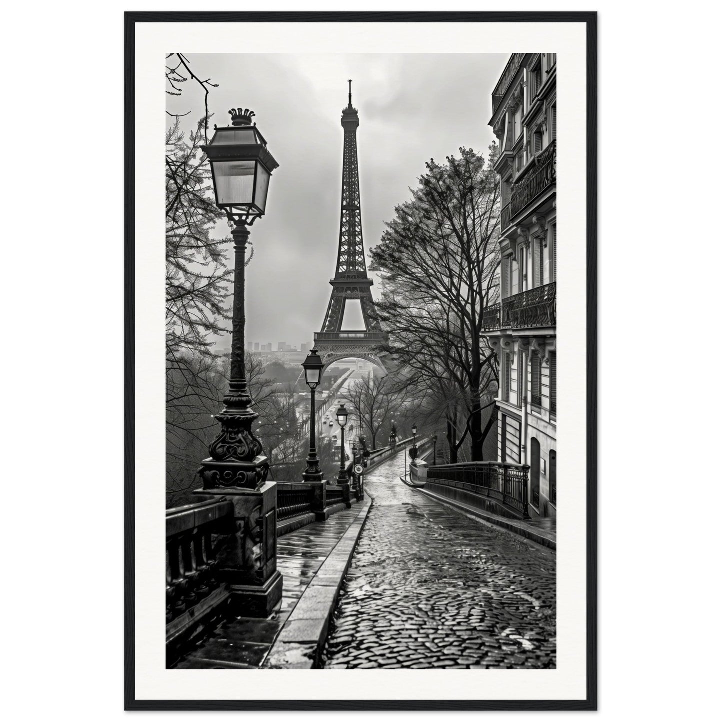 Poster Photo Paris Noir et Blanc ( 60x90-cm-Bois-noir)