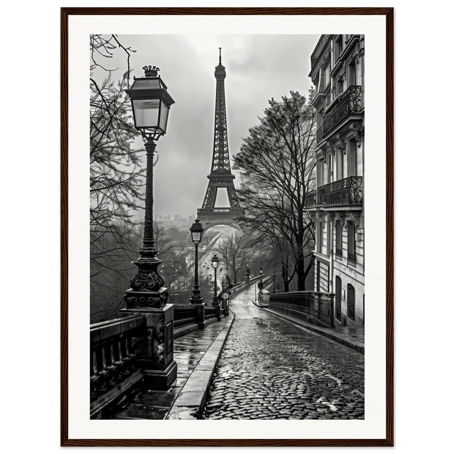 Poster Photo Paris Noir et Blanc ( 60x80-cm-Bois-foncé)