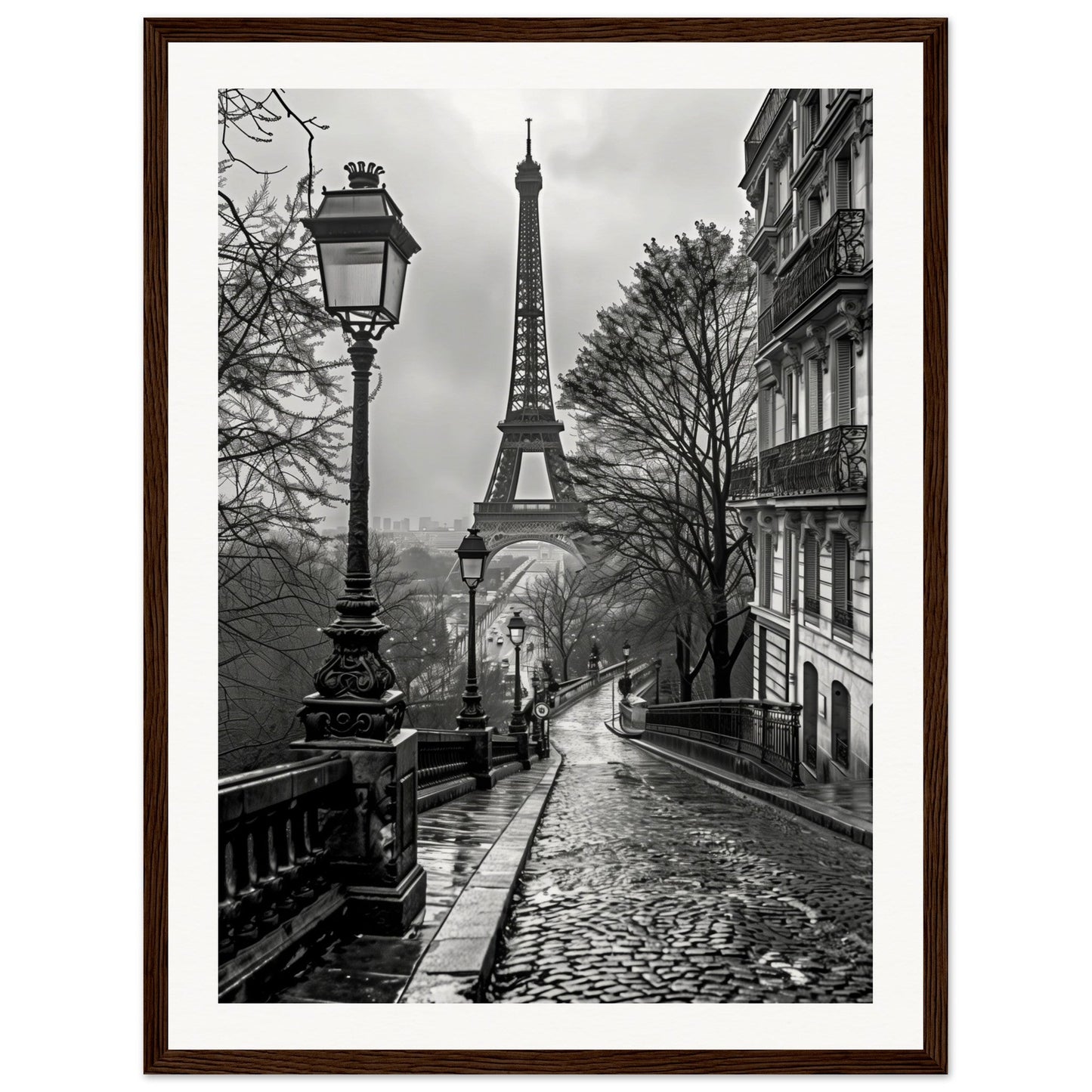 Poster Photo Paris Noir et Blanc ( 45x60-cm-Bois-foncé)