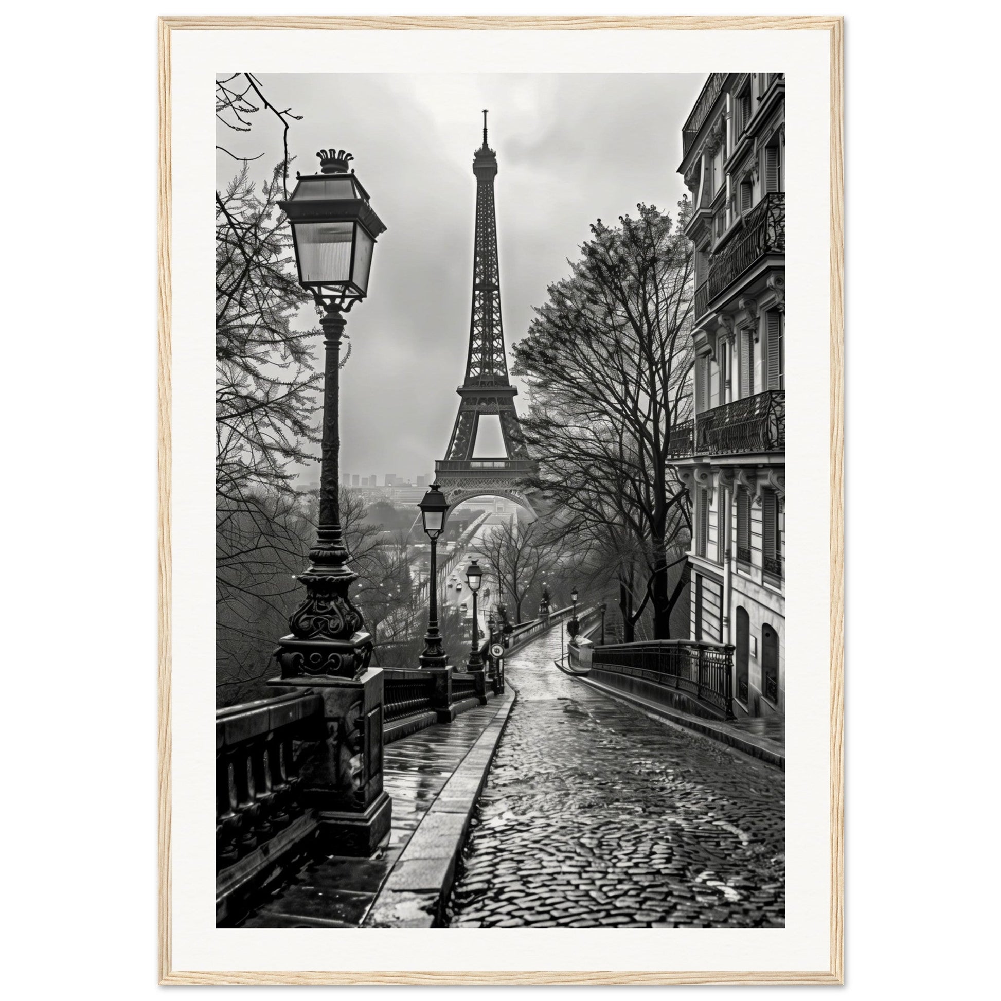 Poster Photo Paris Noir et Blanc ( 70x100-cm-Bois-clair)