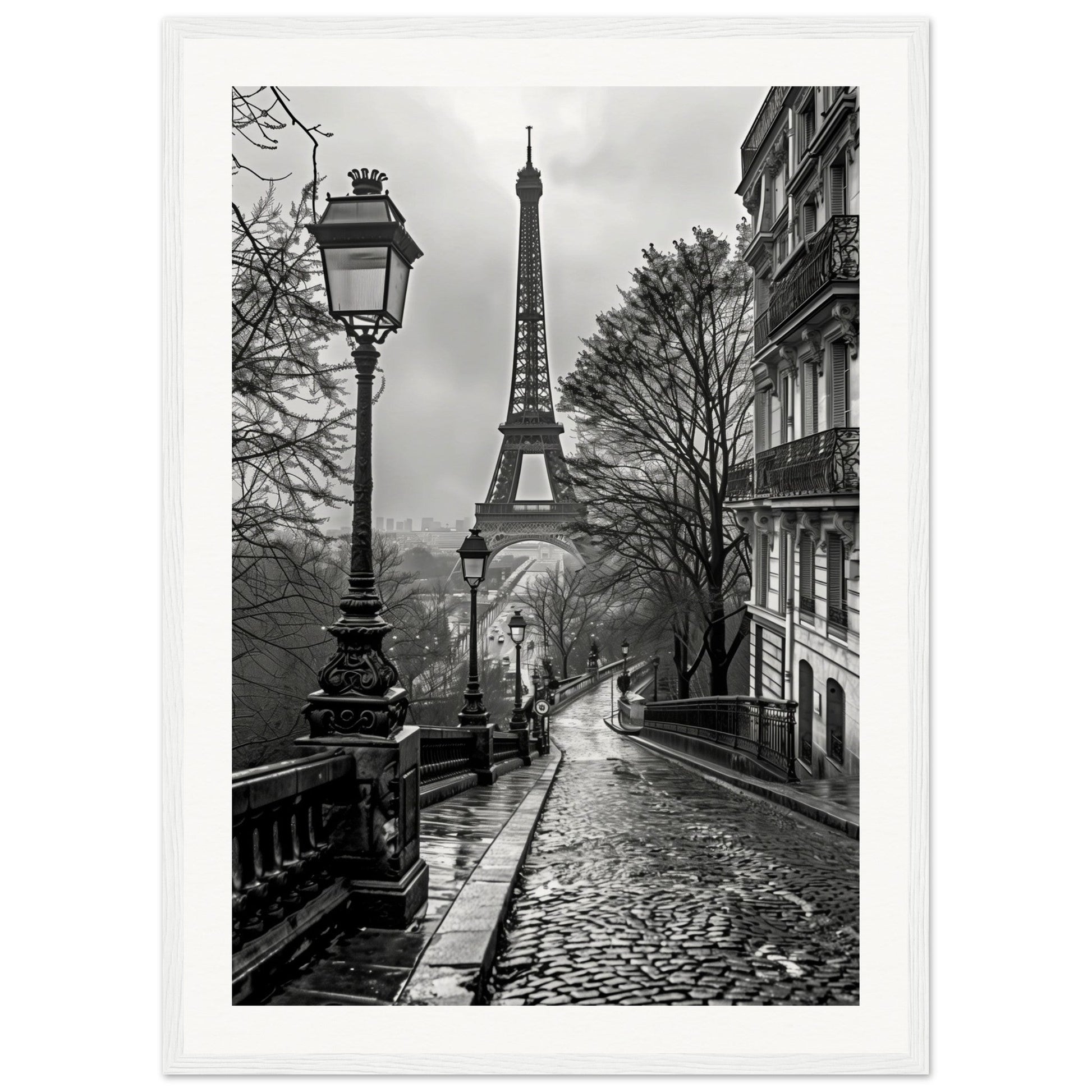 Poster Photo Paris Noir et Blanc ( 50x70-cm-Bois-blanc)