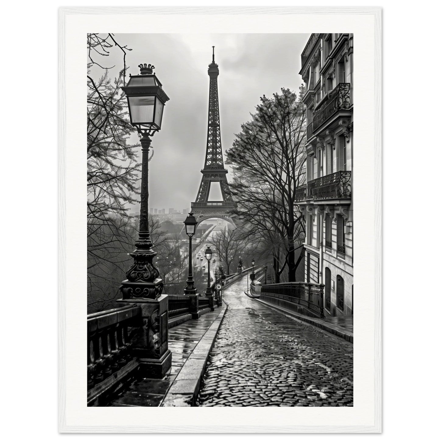 Poster Photo Paris Noir et Blanc ( 60x80-cm-Bois-blanc)