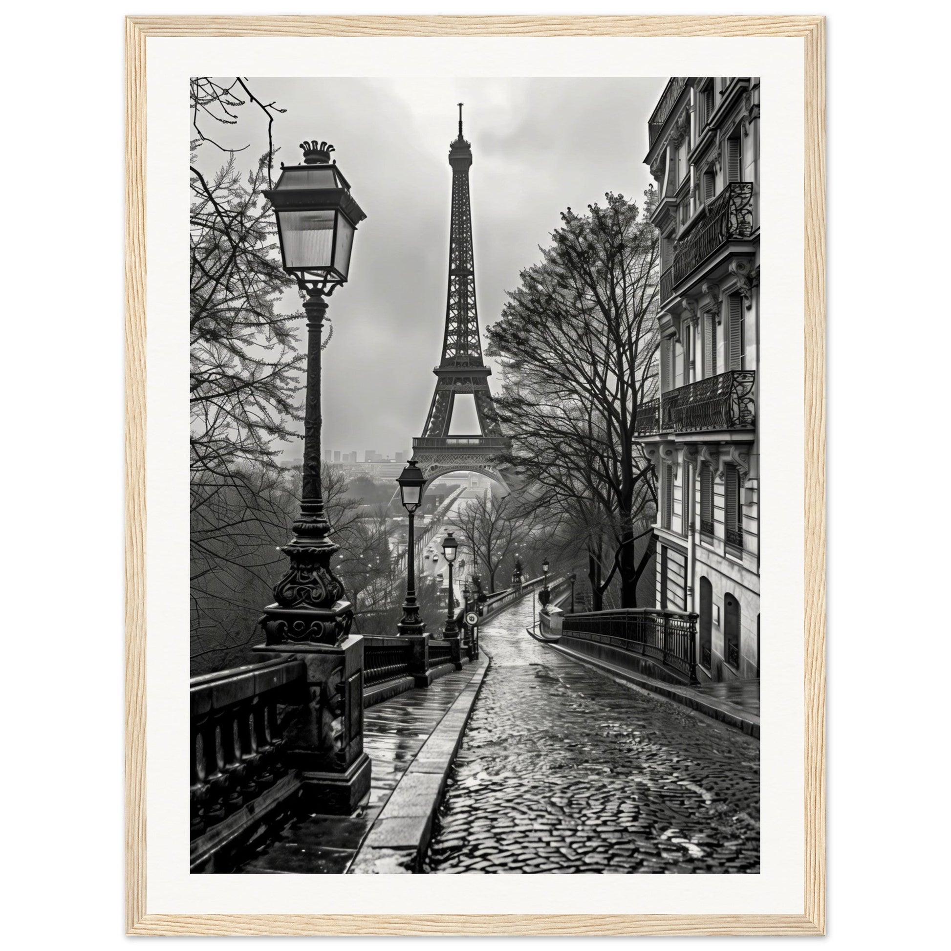 Poster Photo Paris Noir et Blanc ( 45x60-cm-Bois-clair)