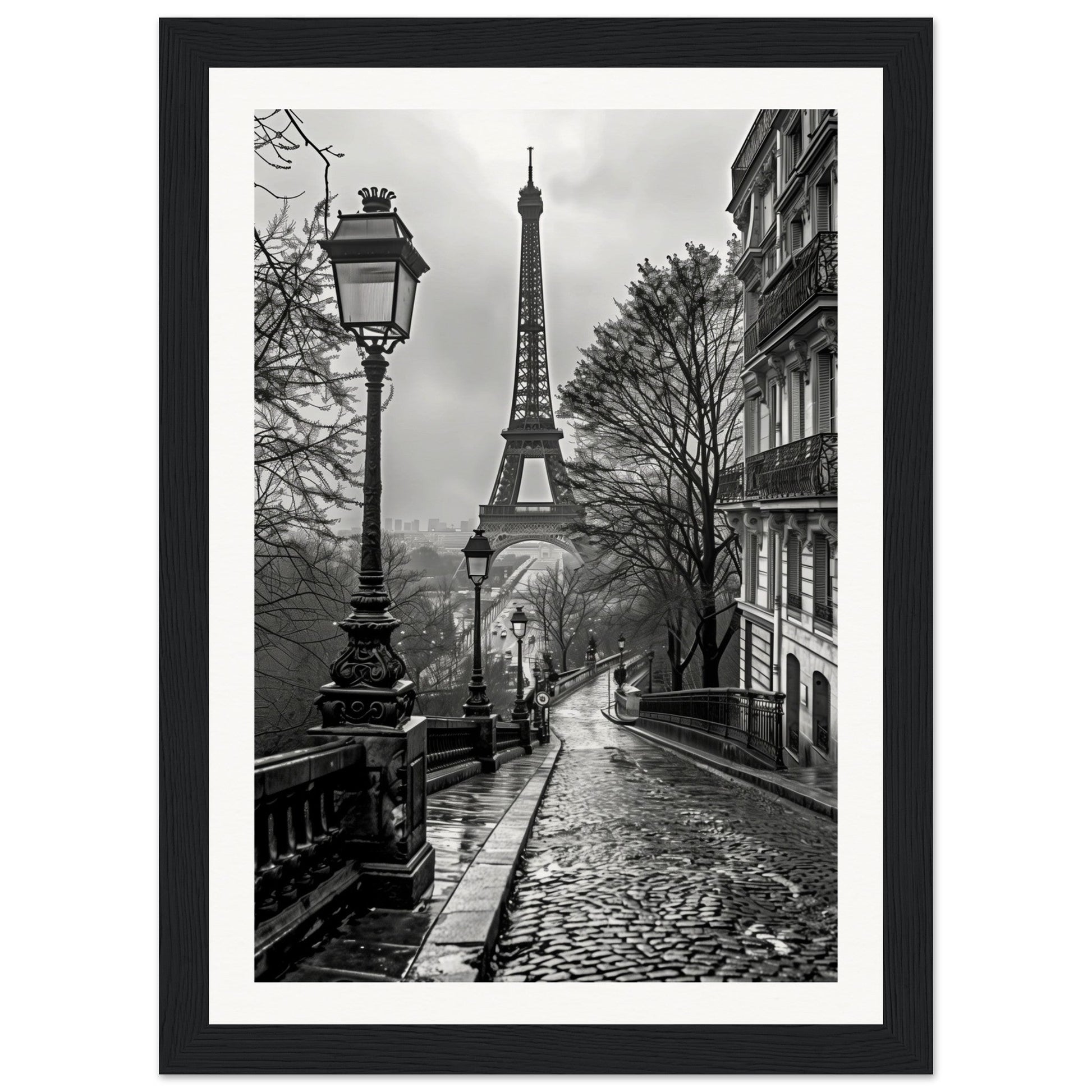 Poster Photo Paris Noir et Blanc ( 21x29.7-cm-Bois-noir)