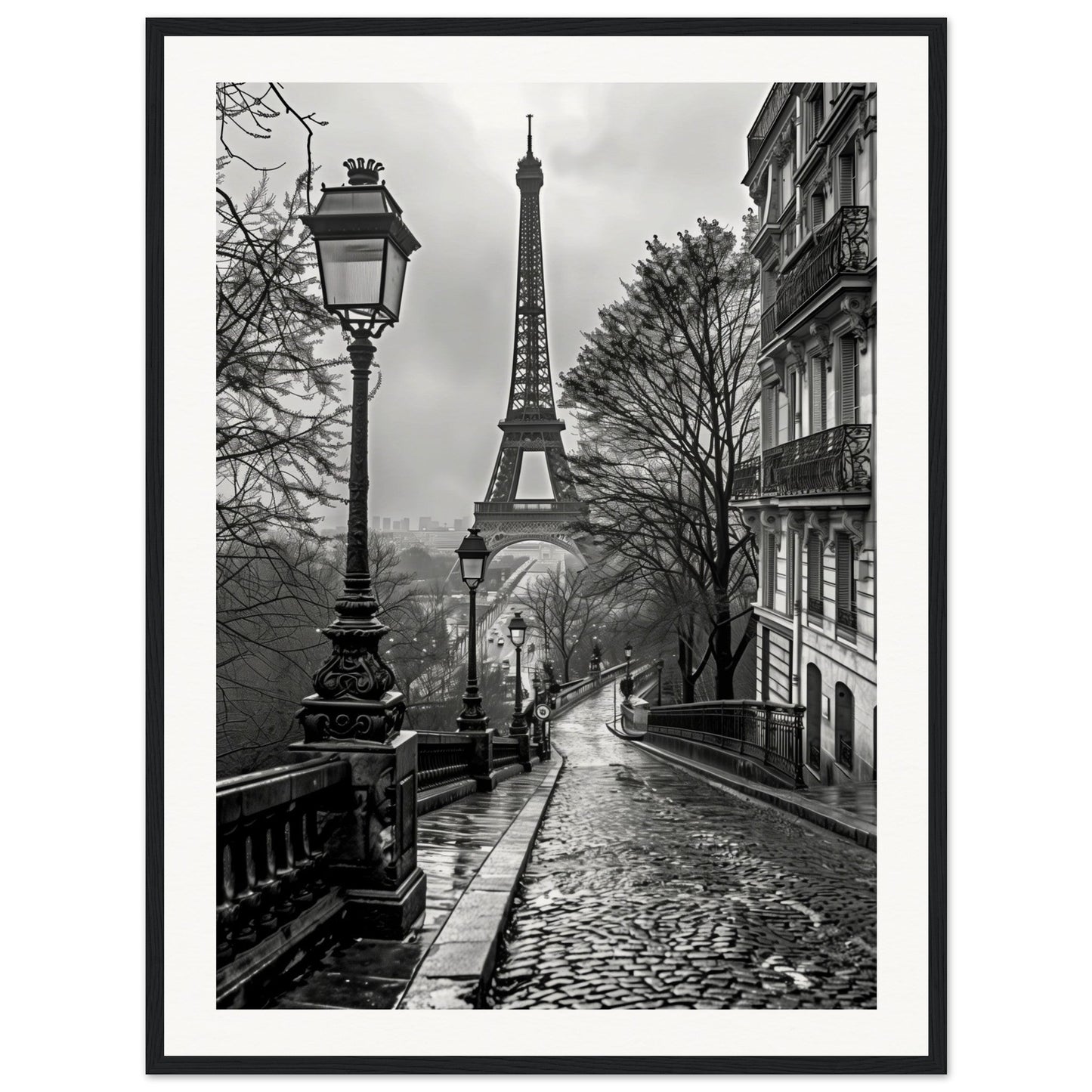 Poster Photo Paris Noir et Blanc ( 60x80-cm-Bois-noir)