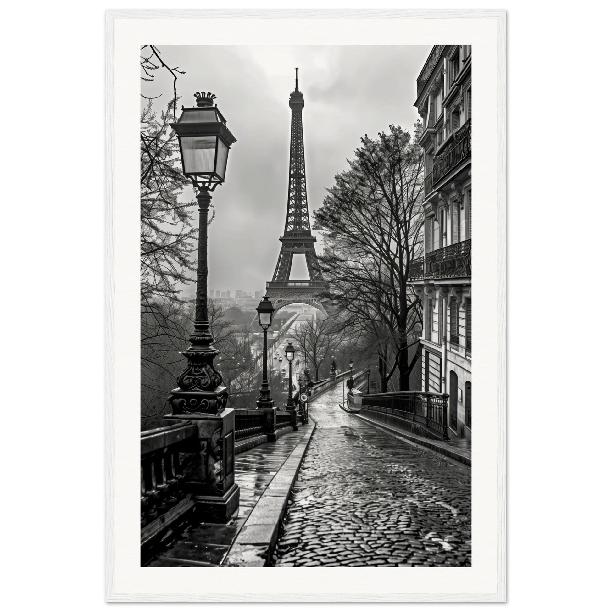 Poster Photo Paris Noir et Blanc ( 60x90-cm-Bois-blanc)