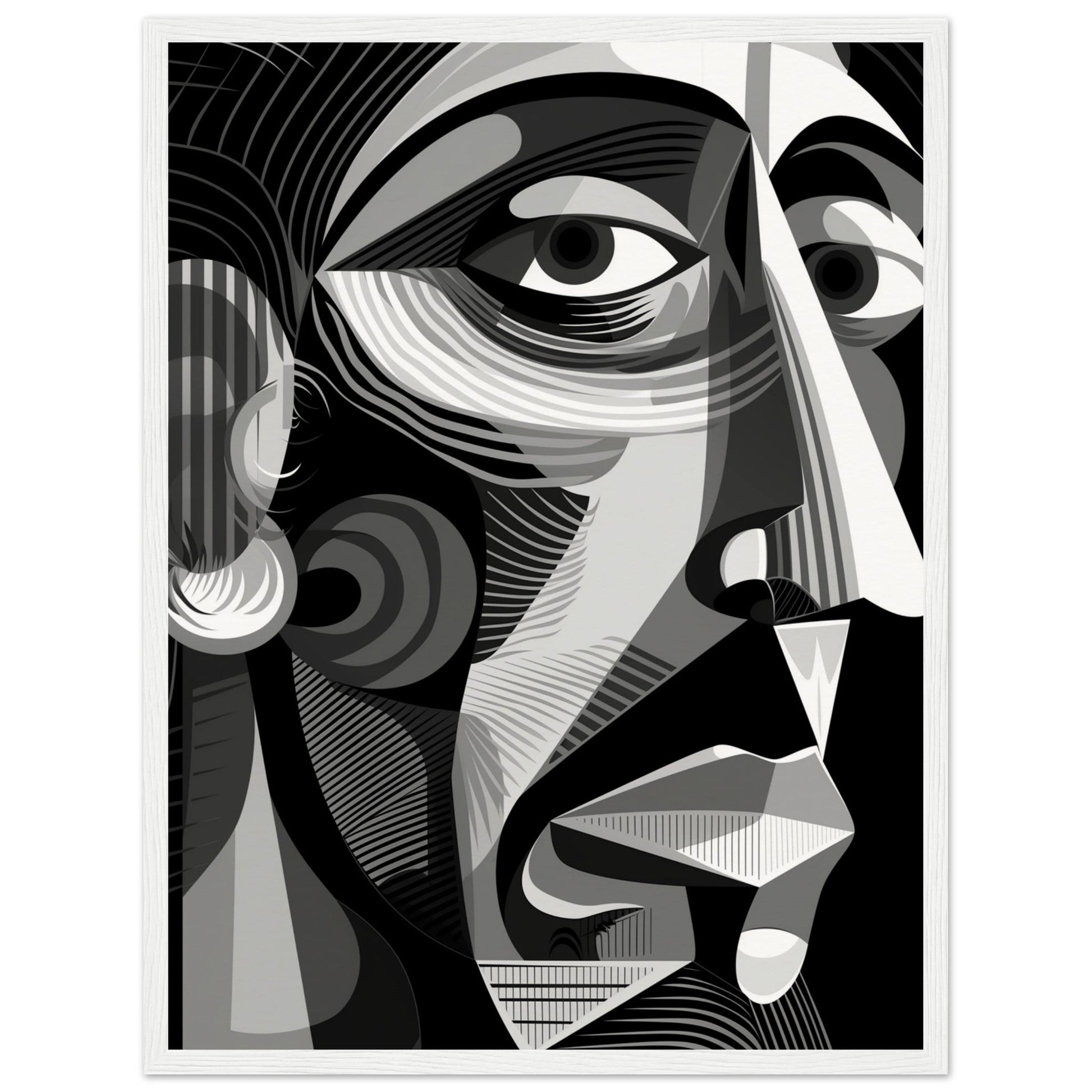 Poster Picasso Noir et Blanc ( 45x60-cm-Bois-blanc)