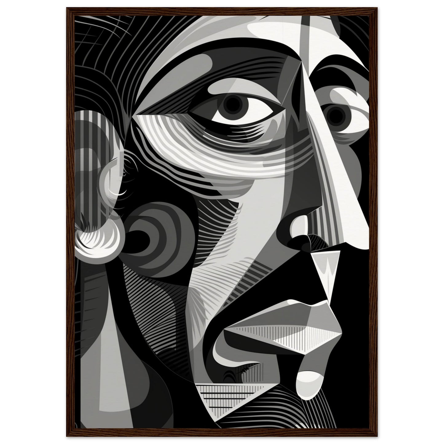 Poster Picasso Noir et Blanc ( 50x70-cm-Bois-foncé)