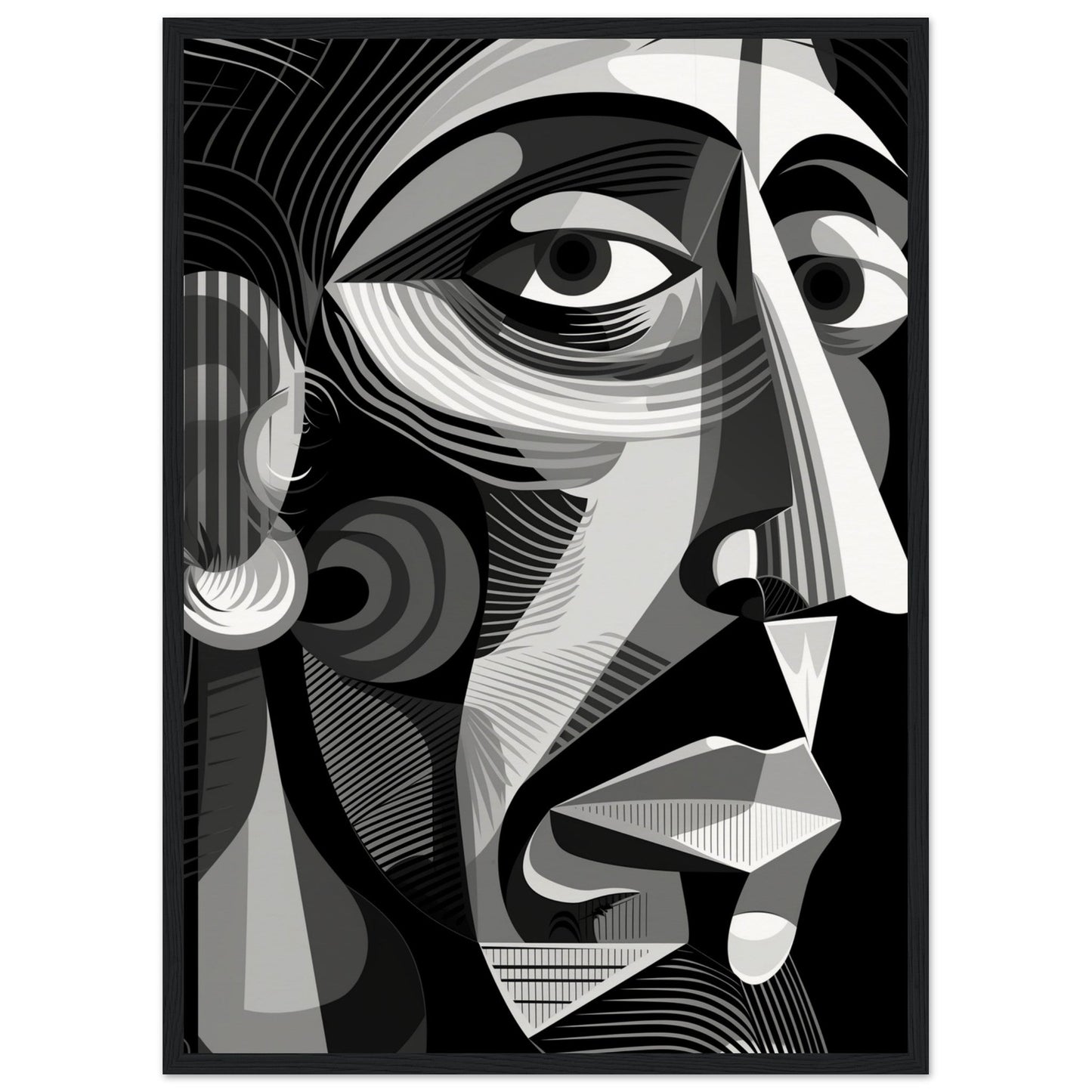 Poster Picasso Noir et Blanc ( 50x70-cm-Bois-noir)