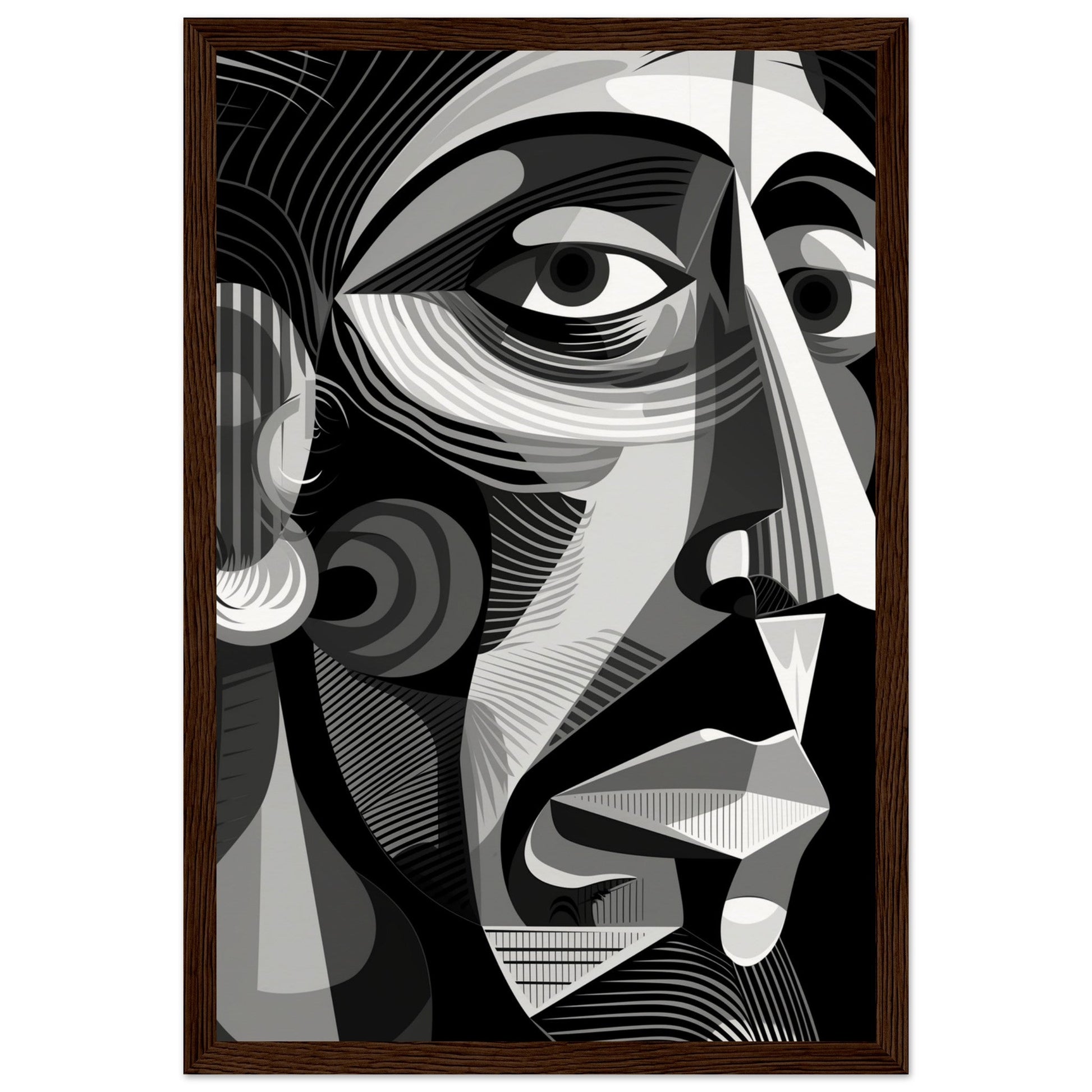 Poster Picasso Noir et Blanc ( 30x45-cm-Bois-foncé)