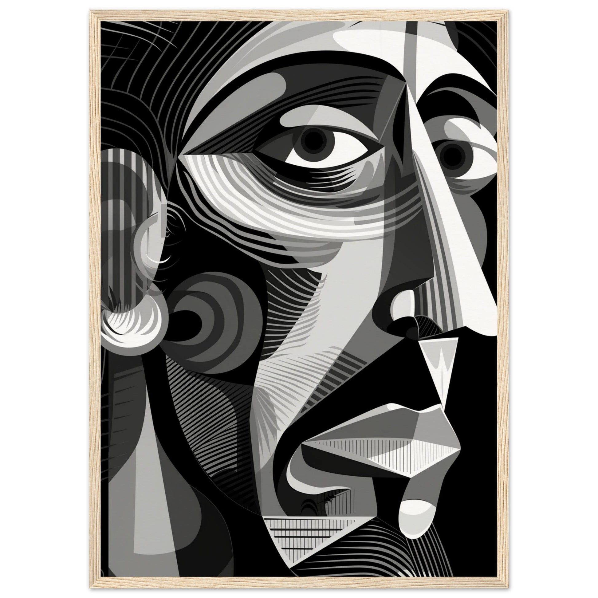 Poster Picasso Noir et Blanc ( 50x70-cm-Bois-clair)