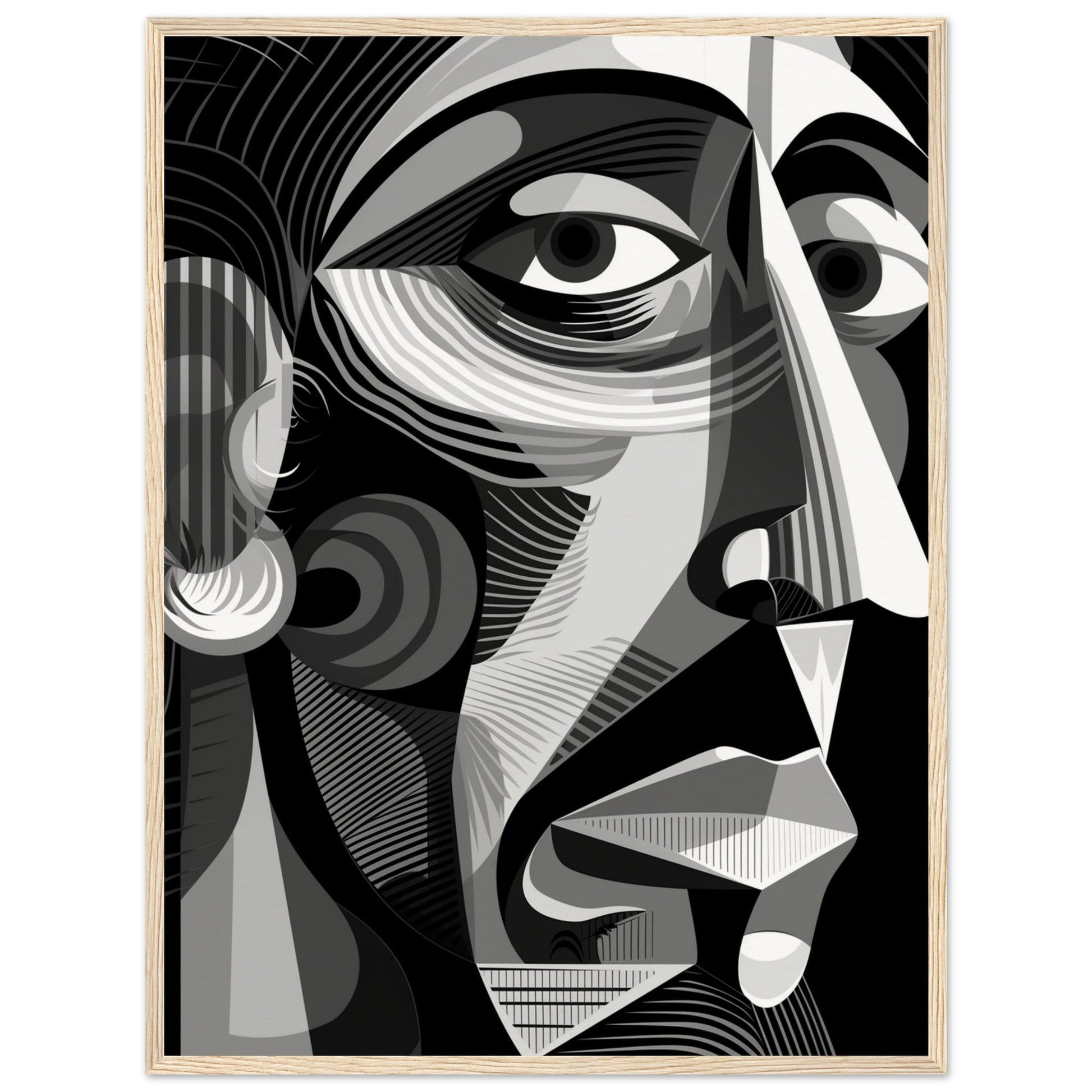 Poster Picasso Noir et Blanc ( 60x80-cm-Bois-clair)