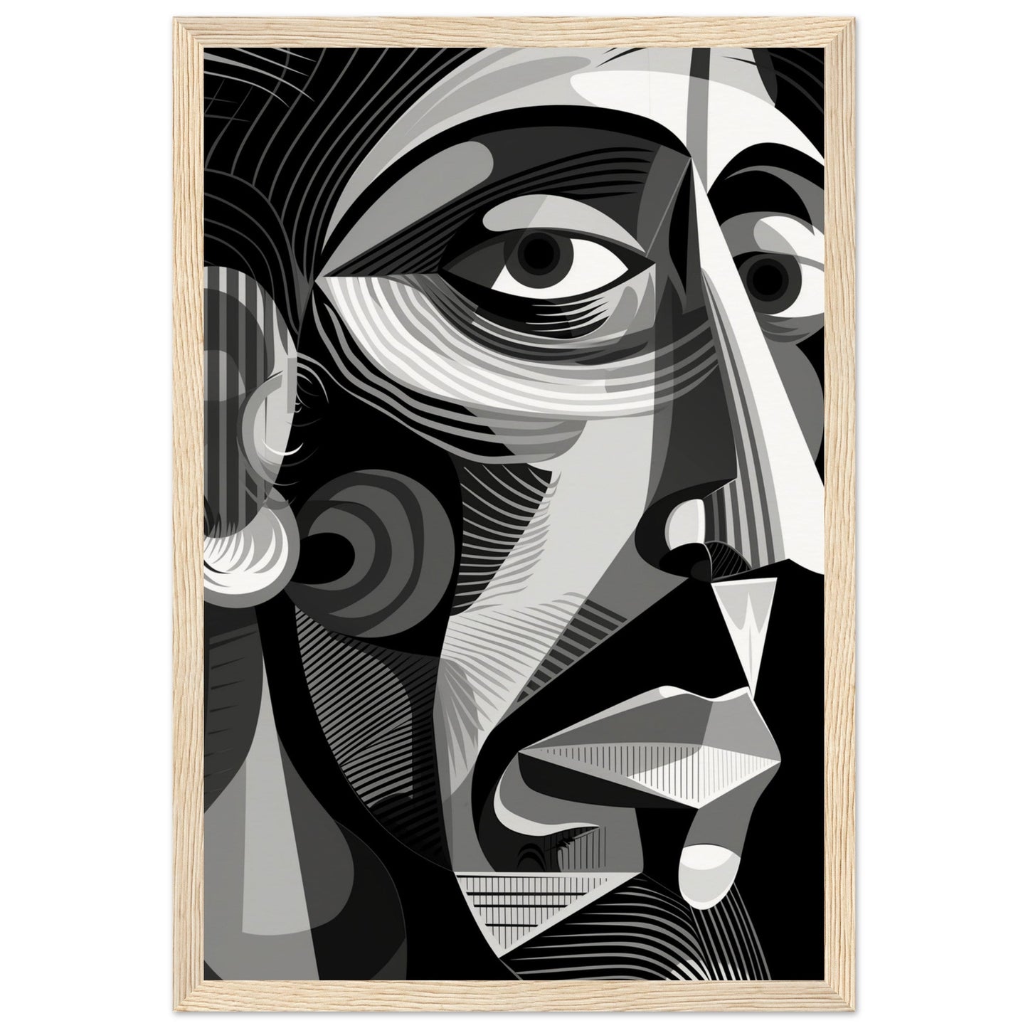 Poster Picasso Noir et Blanc ( 30x45-cm-Bois-clair)