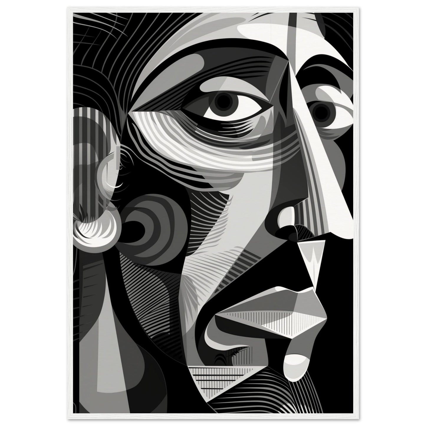 Poster Picasso Noir et Blanc ( 70x100-cm-Bois-blanc)