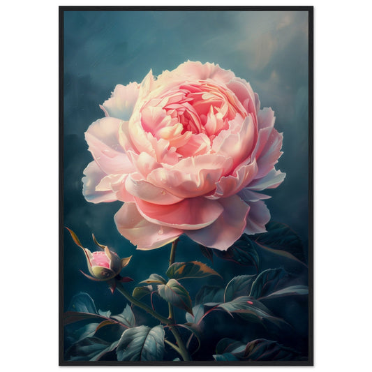Poster Pivoine Rose ( 70x100-cm-Bois-noir)