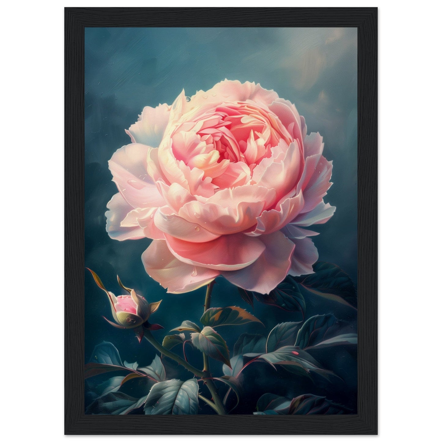 Poster Pivoine Rose ( 21x29.7-cm-Bois-noir)