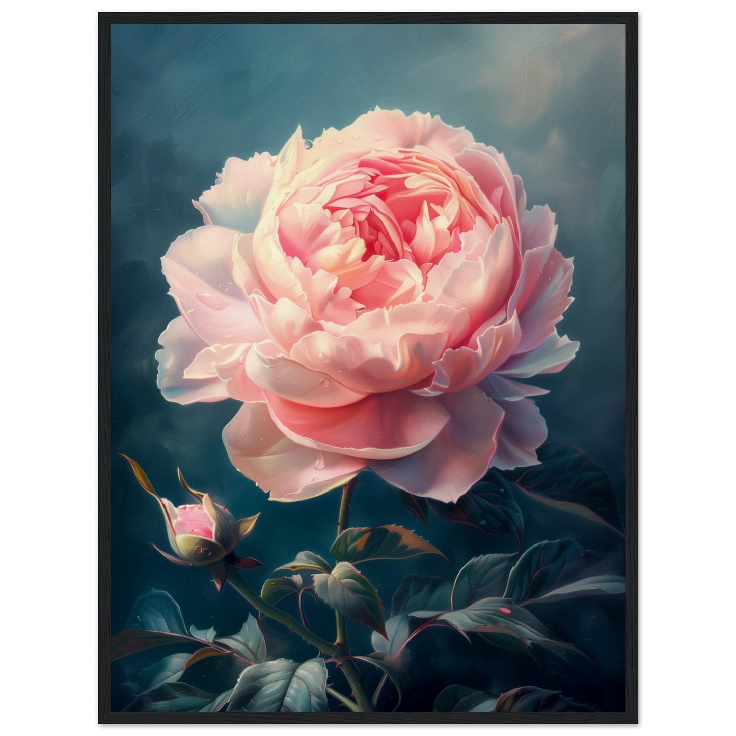 Poster Pivoine Rose ( 60x80-cm-Bois-noir)