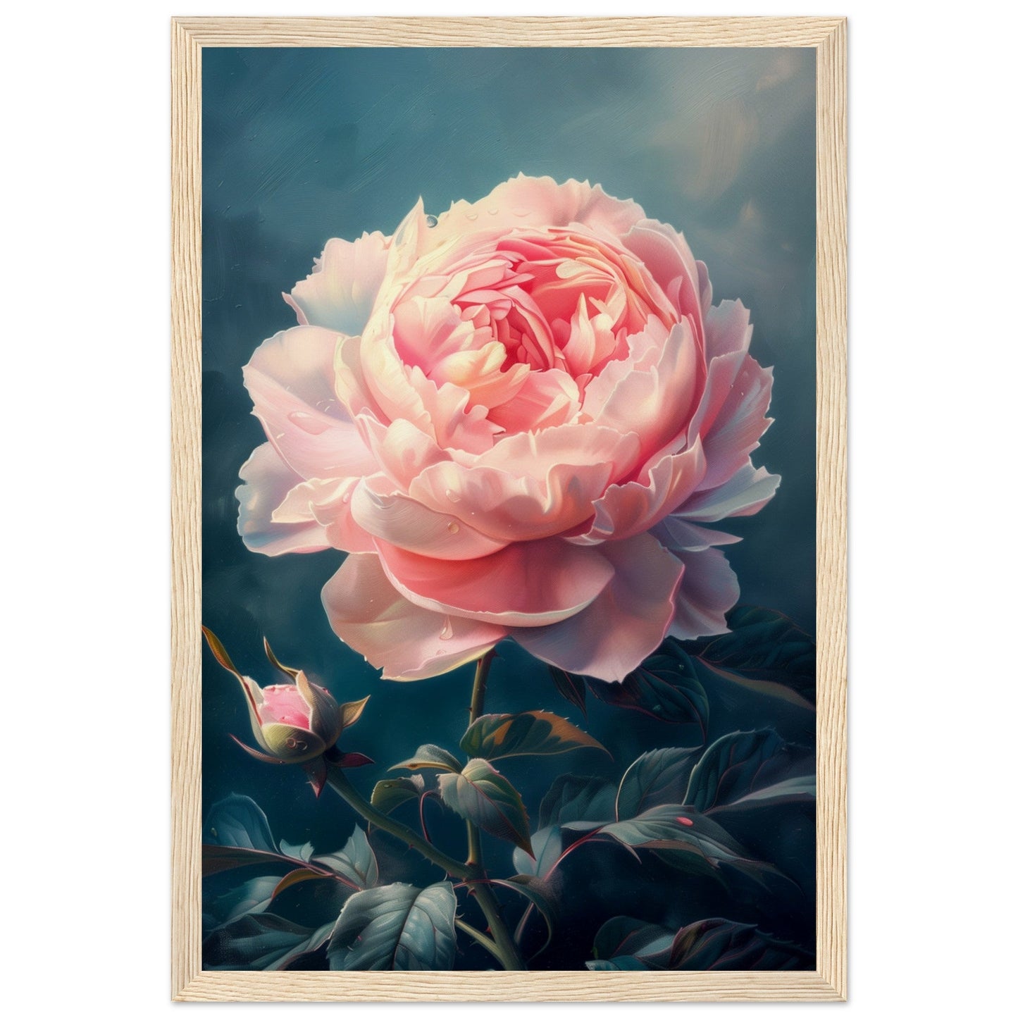 Poster Pivoine Rose ( 30x45-cm-Bois-clair)