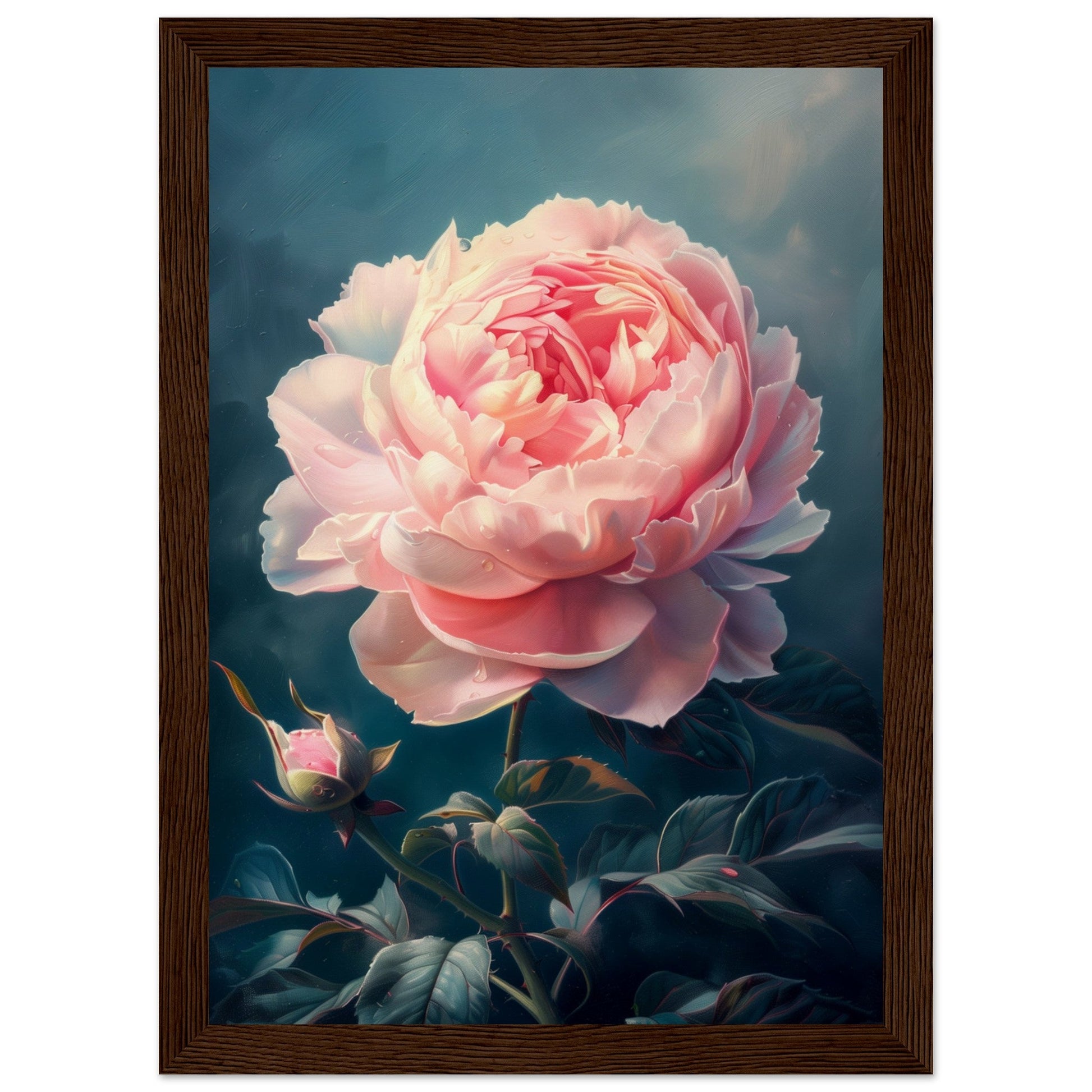 Poster Pivoine Rose ( 21x29.7-cm-Bois-foncé)