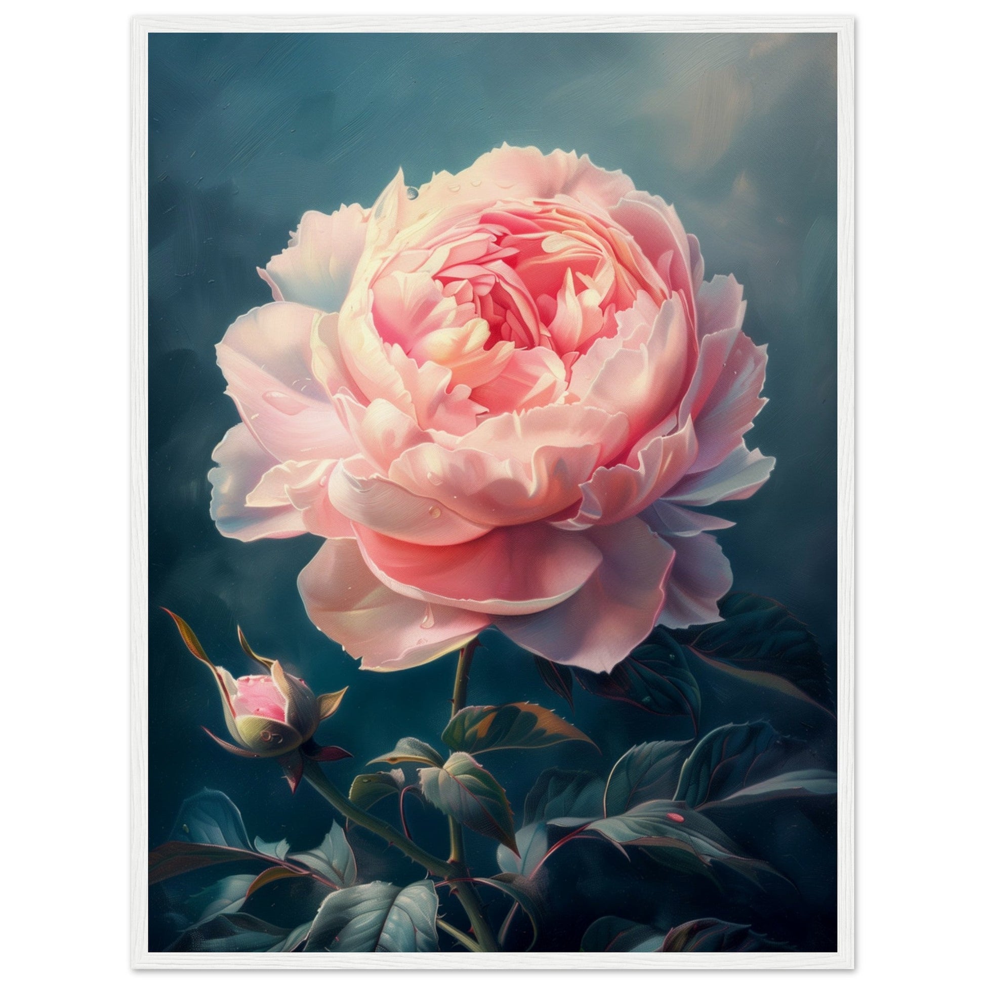 Poster Pivoine Rose ( 60x80-cm-Bois-blanc)