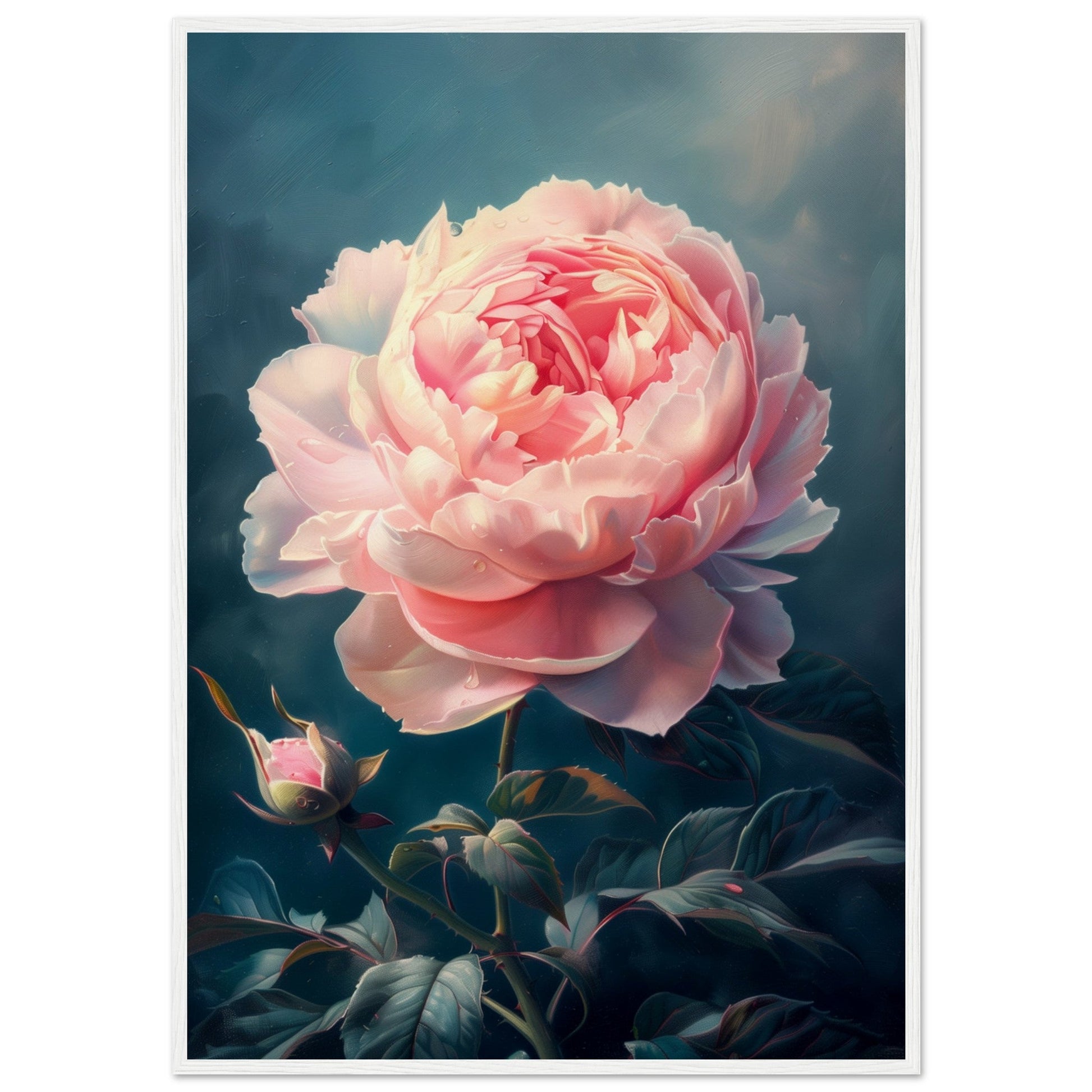 Poster Pivoine Rose ( 70x100-cm-Bois-blanc)