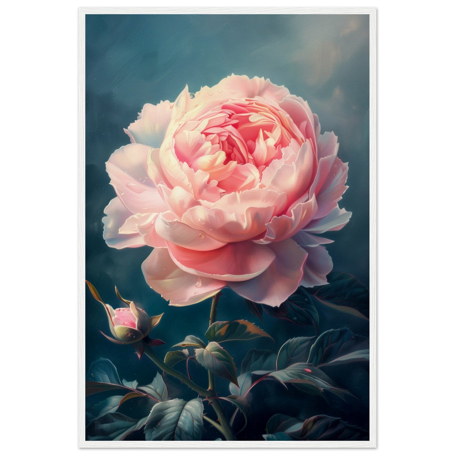 Poster Pivoine Rose ( 60x90-cm-Bois-blanc)