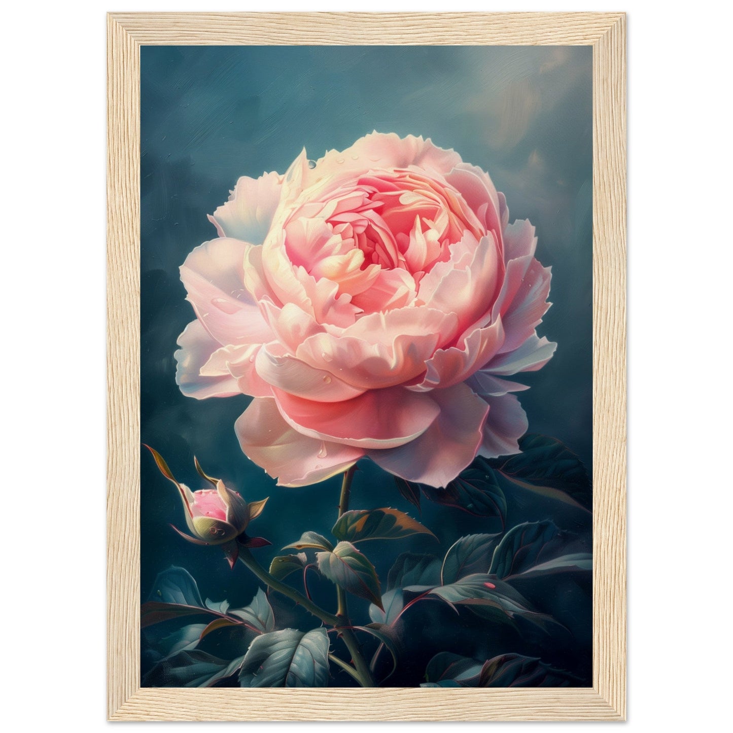 Poster Pivoine Rose ( 21x29.7-cm-Bois-clair)