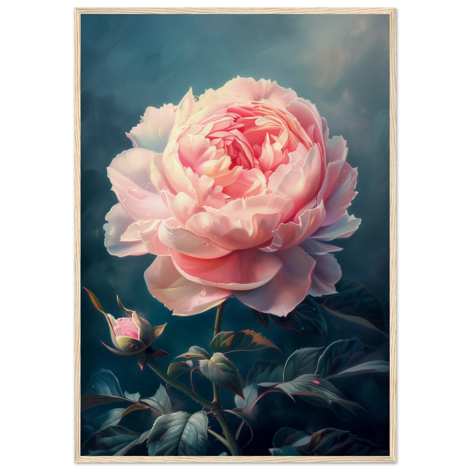 Poster Pivoine Rose ( 70x100-cm-Bois-clair)