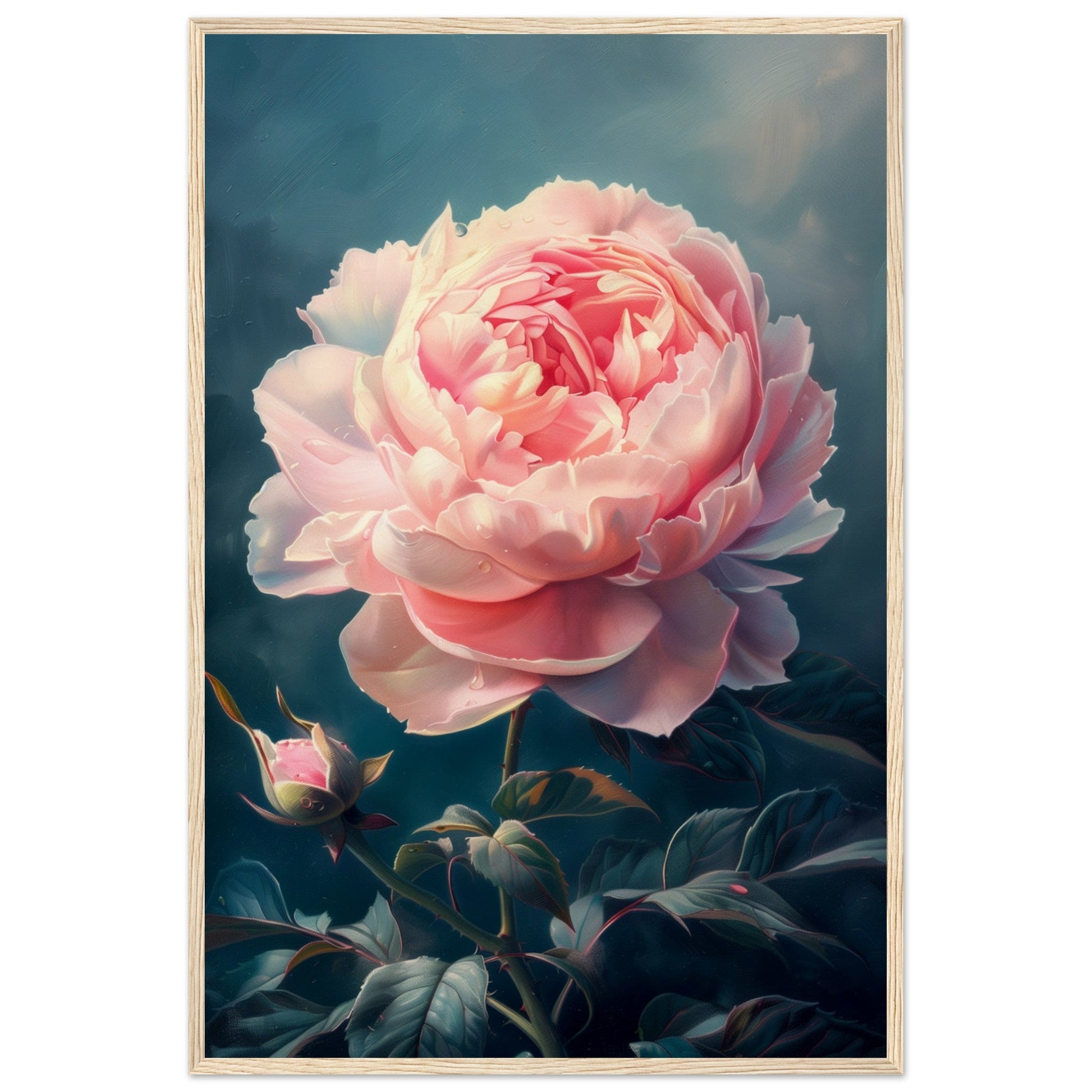 Poster Pivoine Rose ( 60x90-cm-Bois-clair)