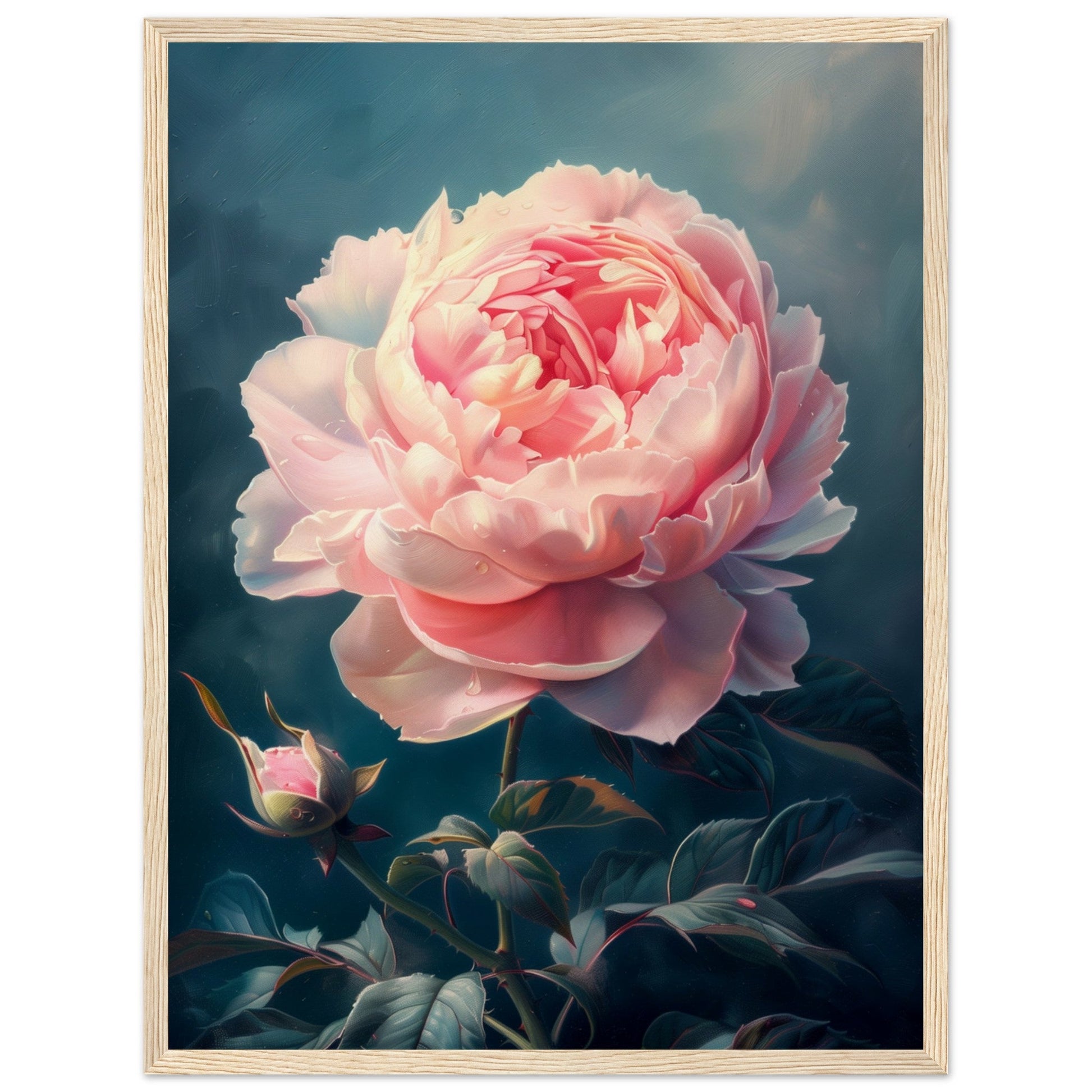 Poster Pivoine Rose ( 45x60-cm-Bois-clair)