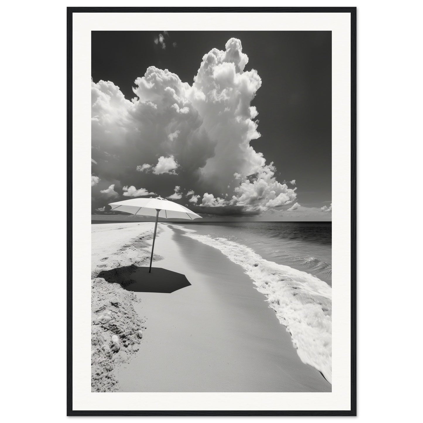 Poster Plage Noir et Blanc ( 70x100-cm-Bois-noir)