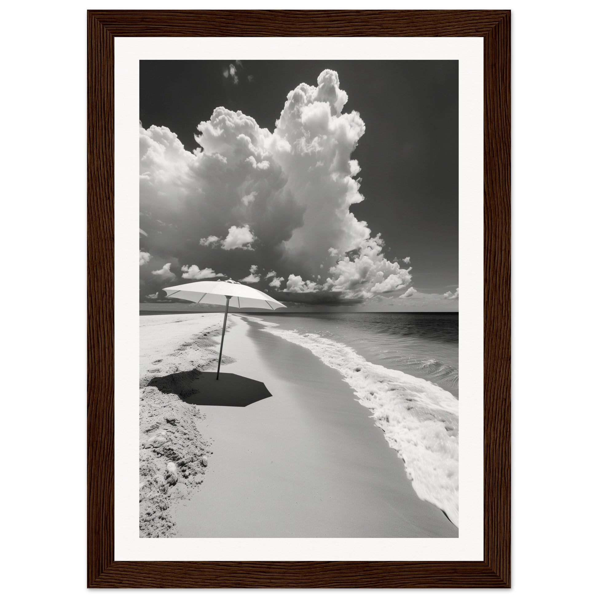 Poster Plage Noir et Blanc ( 21x29.7-cm-Bois-foncé)