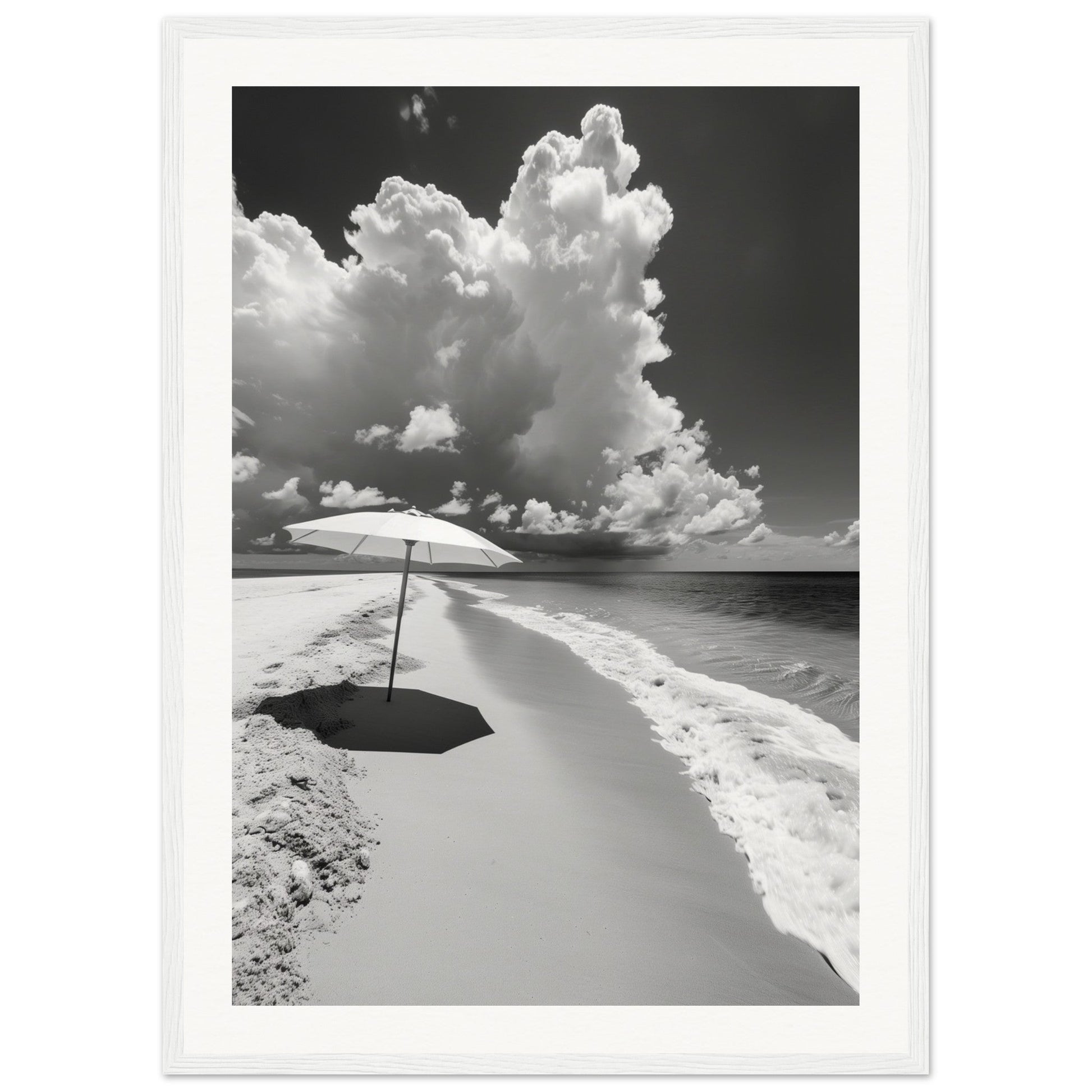 Poster Plage Noir et Blanc ( 50x70-cm-Bois-blanc)