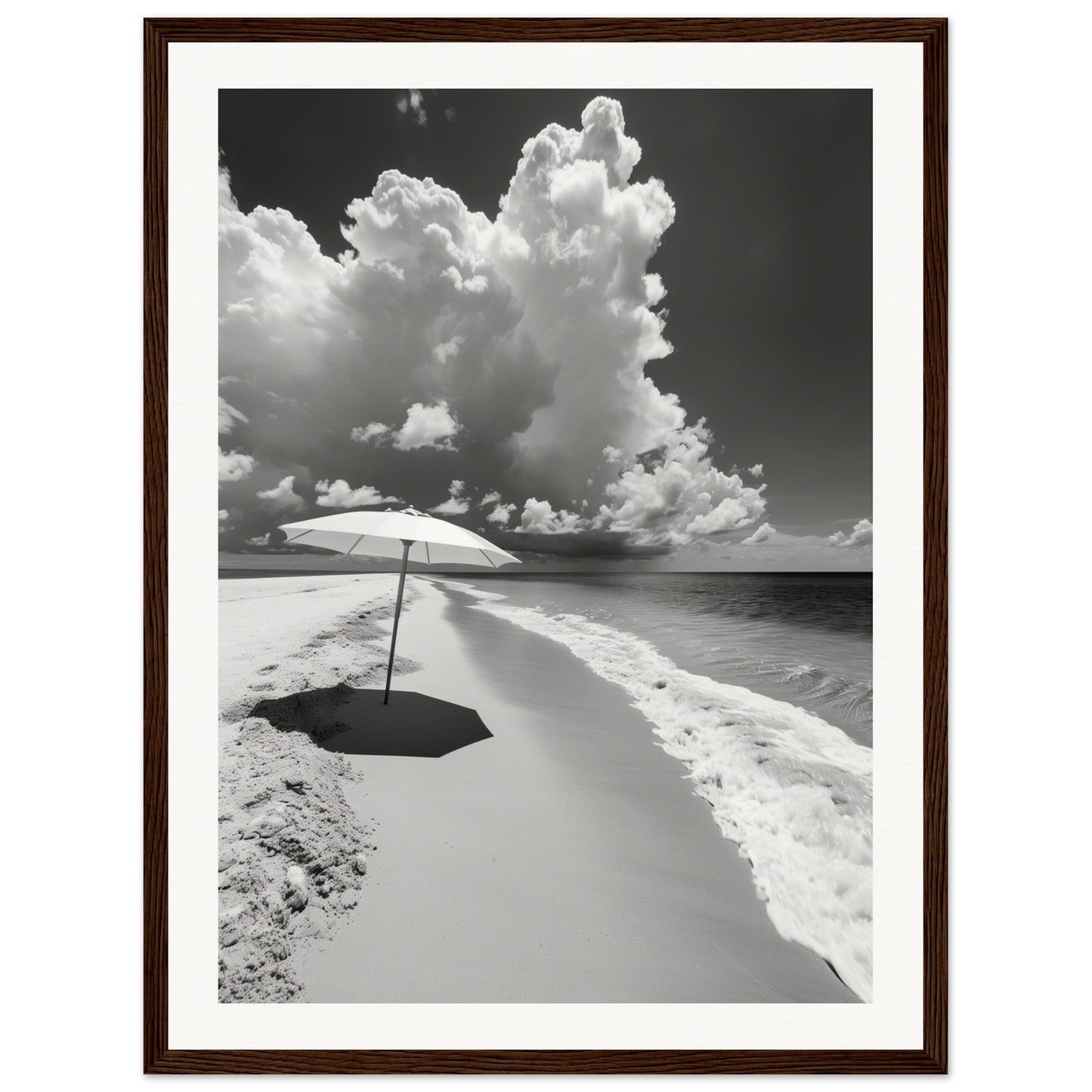 Poster Plage Noir et Blanc ( 45x60-cm-Bois-foncé)