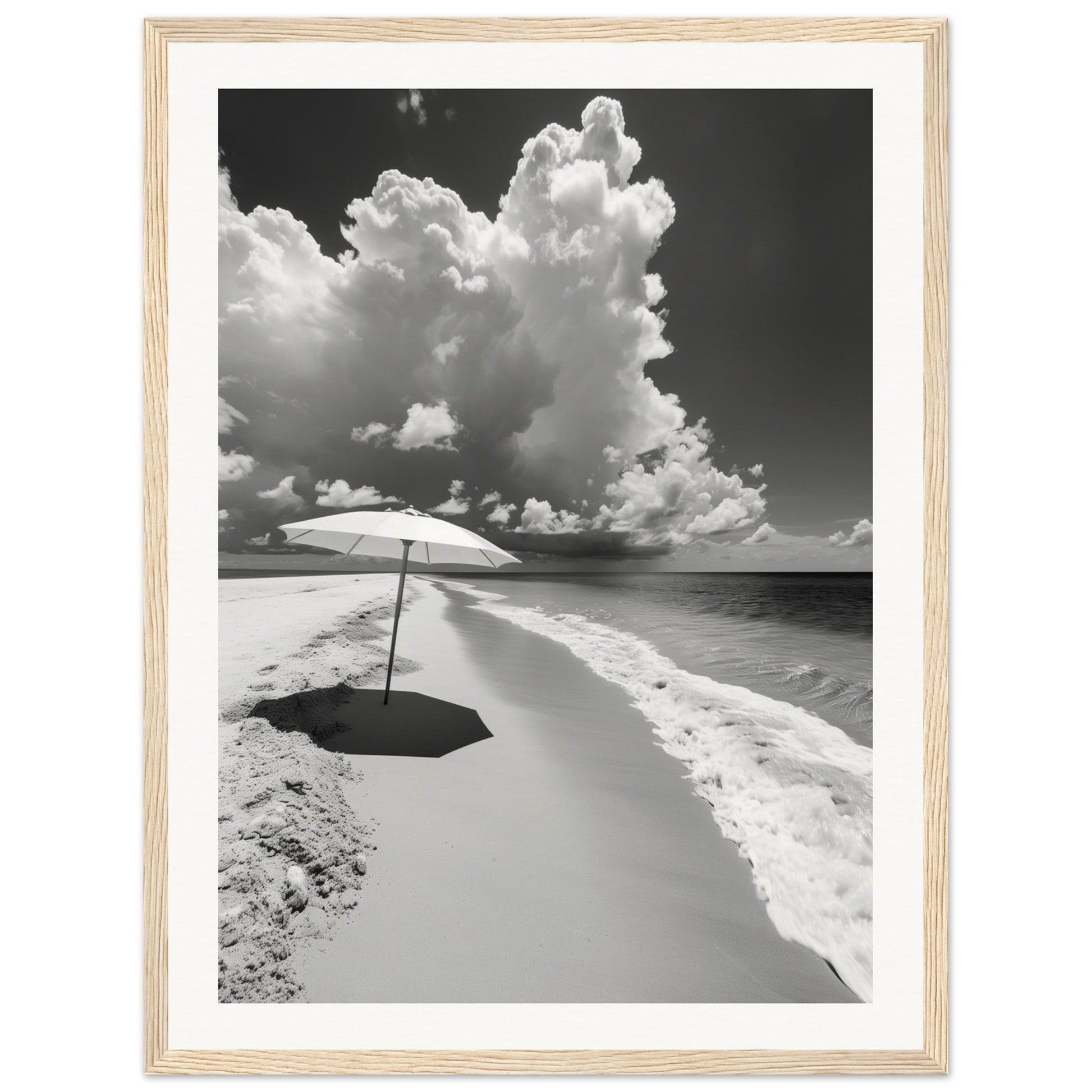 Poster Plage Noir et Blanc ( 45x60-cm-Bois-clair)