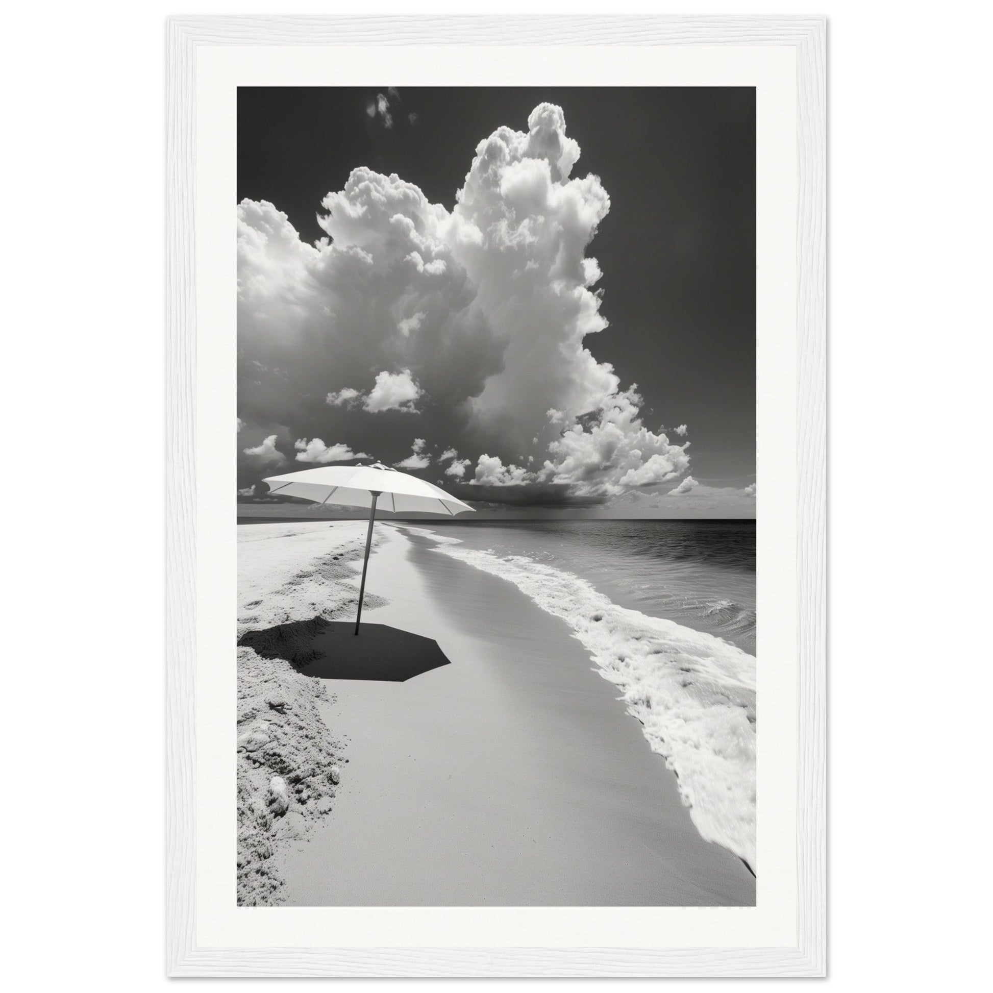 Poster Plage Noir et Blanc ( 30x45-cm-Bois-blanc)