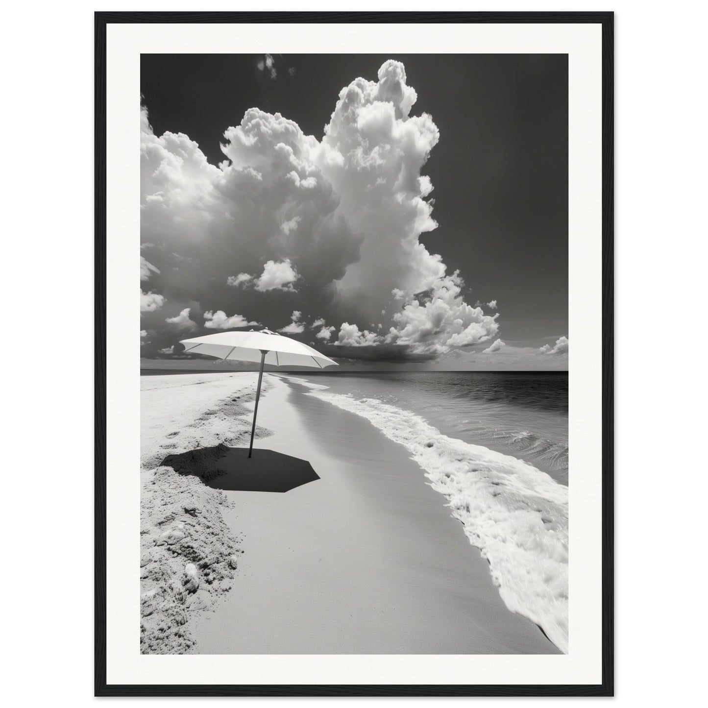 Poster Plage Noir et Blanc ( 60x80-cm-Bois-noir)