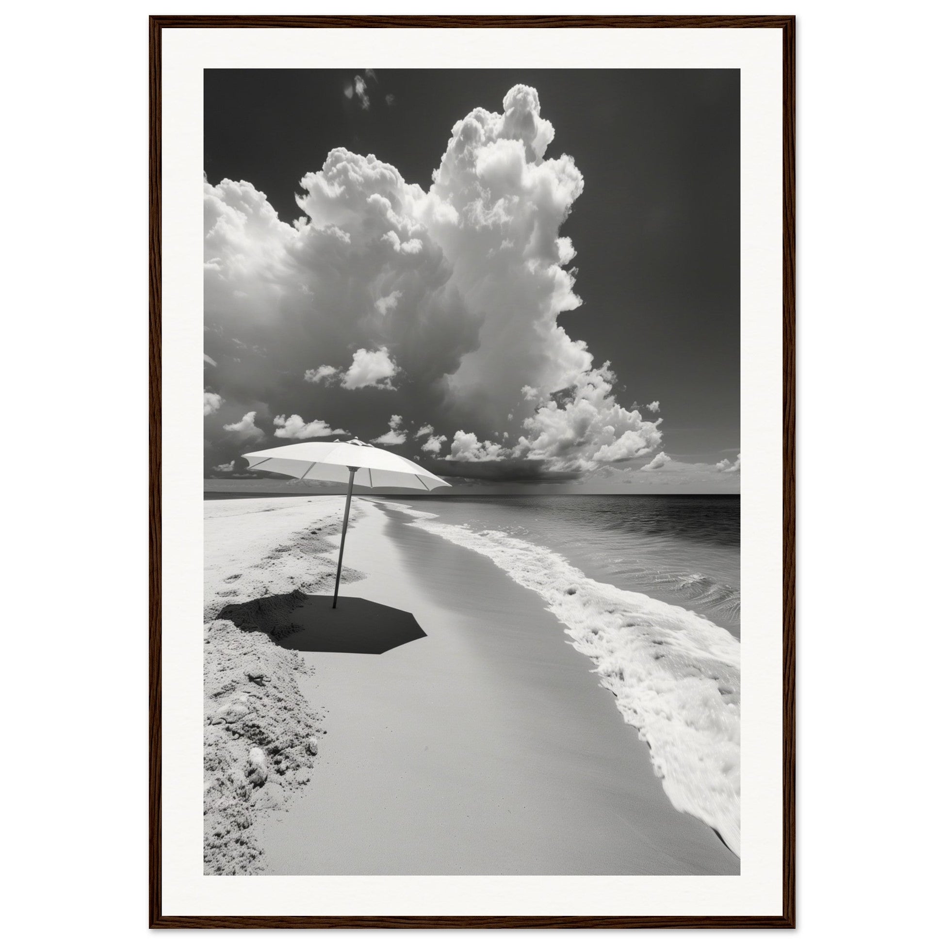 Poster Plage Noir et Blanc ( 70x100-cm-Bois-foncé)